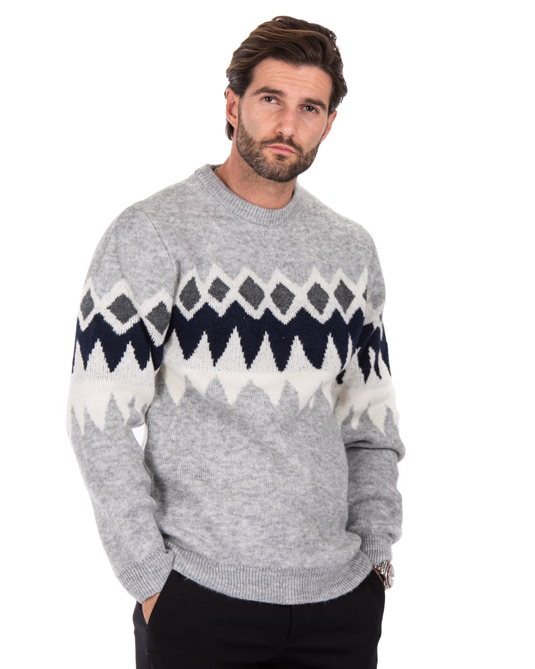 Marken - sweater with gray and blue pattern