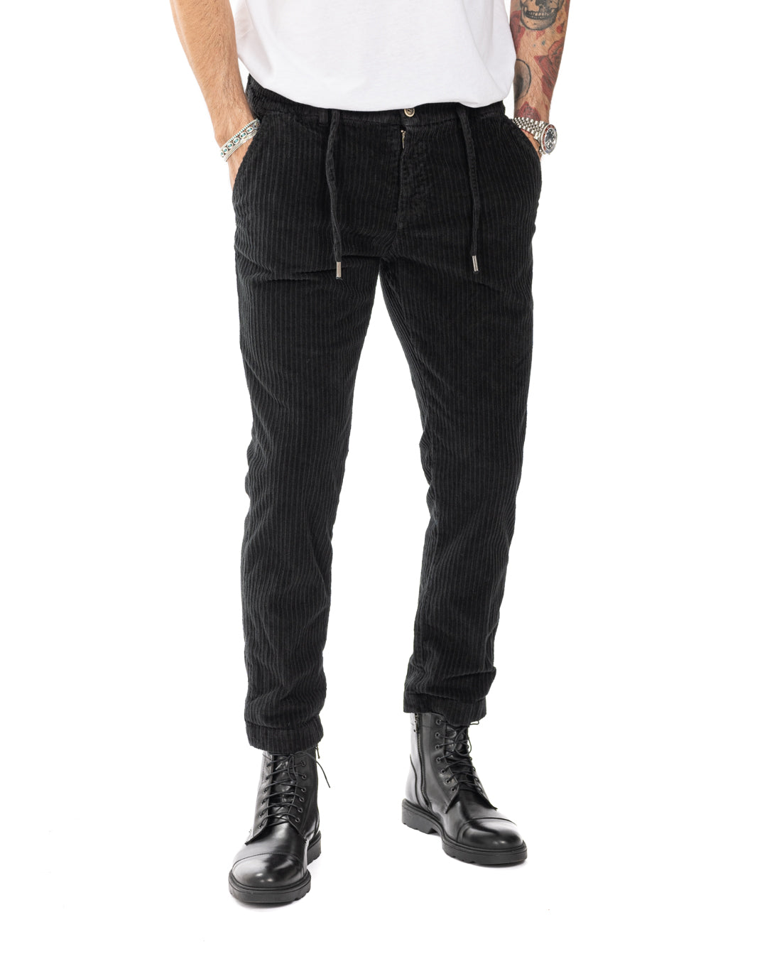 Kim - black rocker velvet trousers