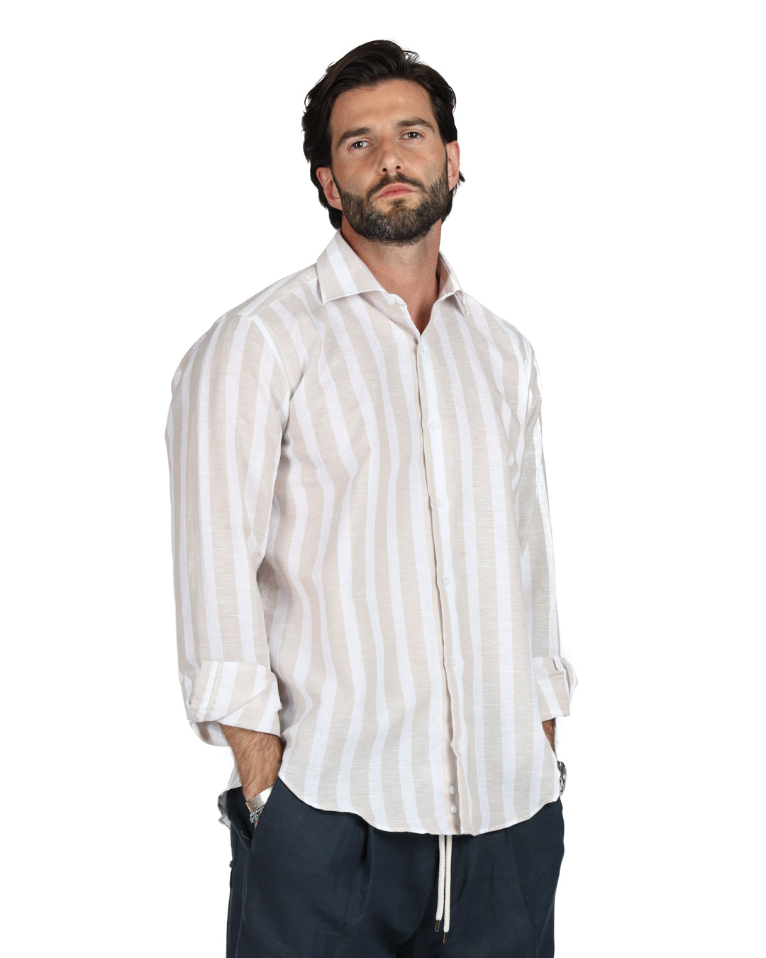 Amalfi - Classic beige maxi stripe shirt