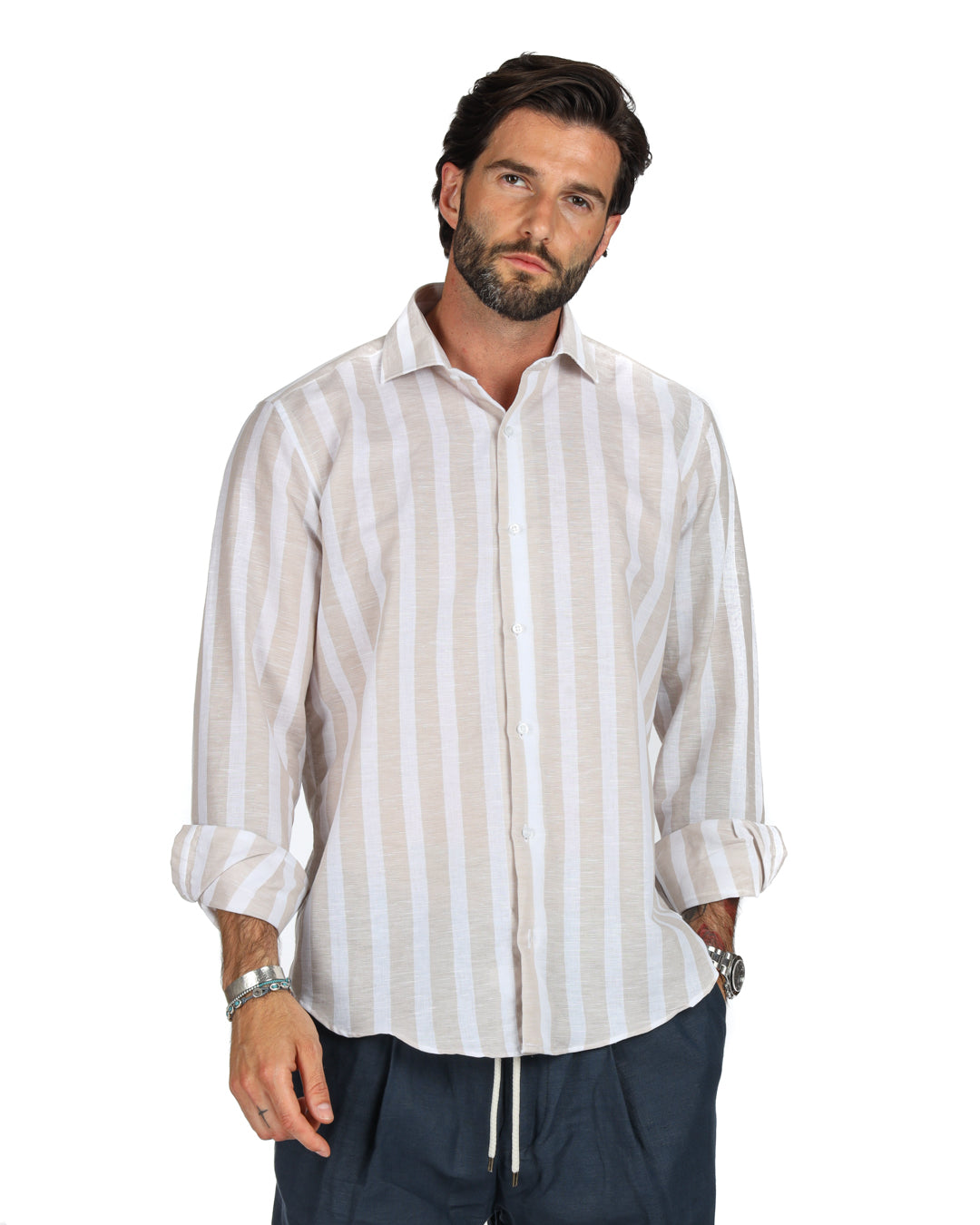 Amalfi - Classic beige maxi stripe shirt