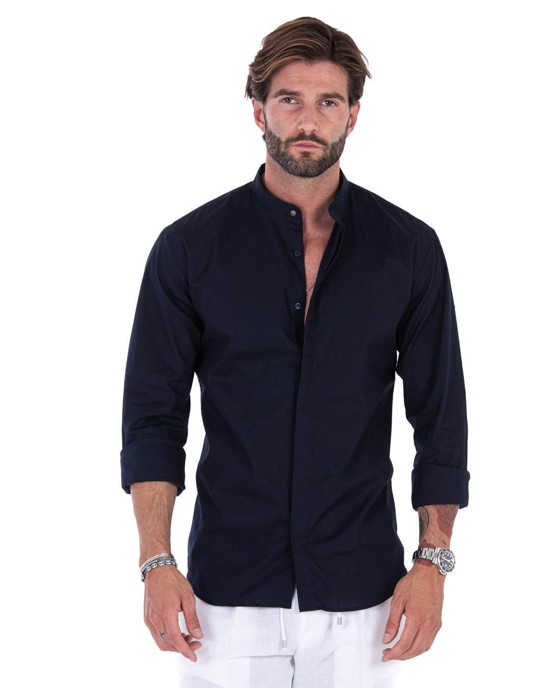Chemise - basic coréen bleu en coton