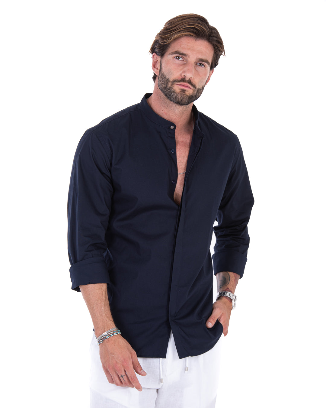 Chemise - basic coréen bleu en coton