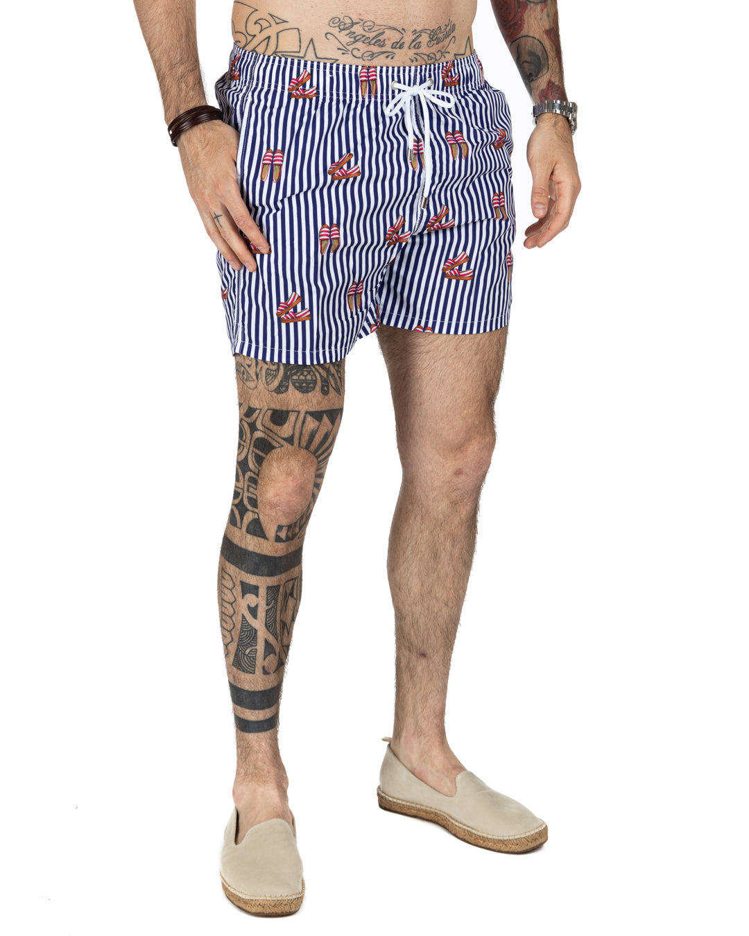 Costume da bagno - Fantasia espadrillas riga blu