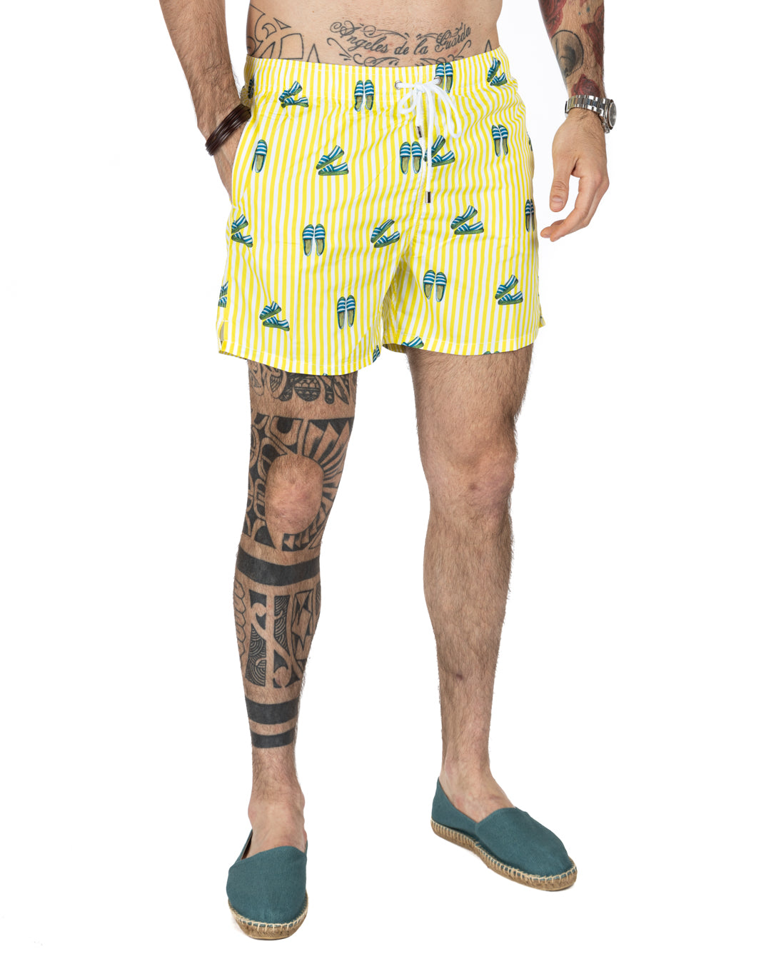 Costume da bagno - Fantasia espadrillas riga gialla