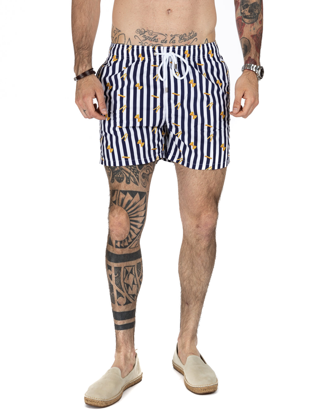 Costume da bagno - Fantasia pasta riga blu