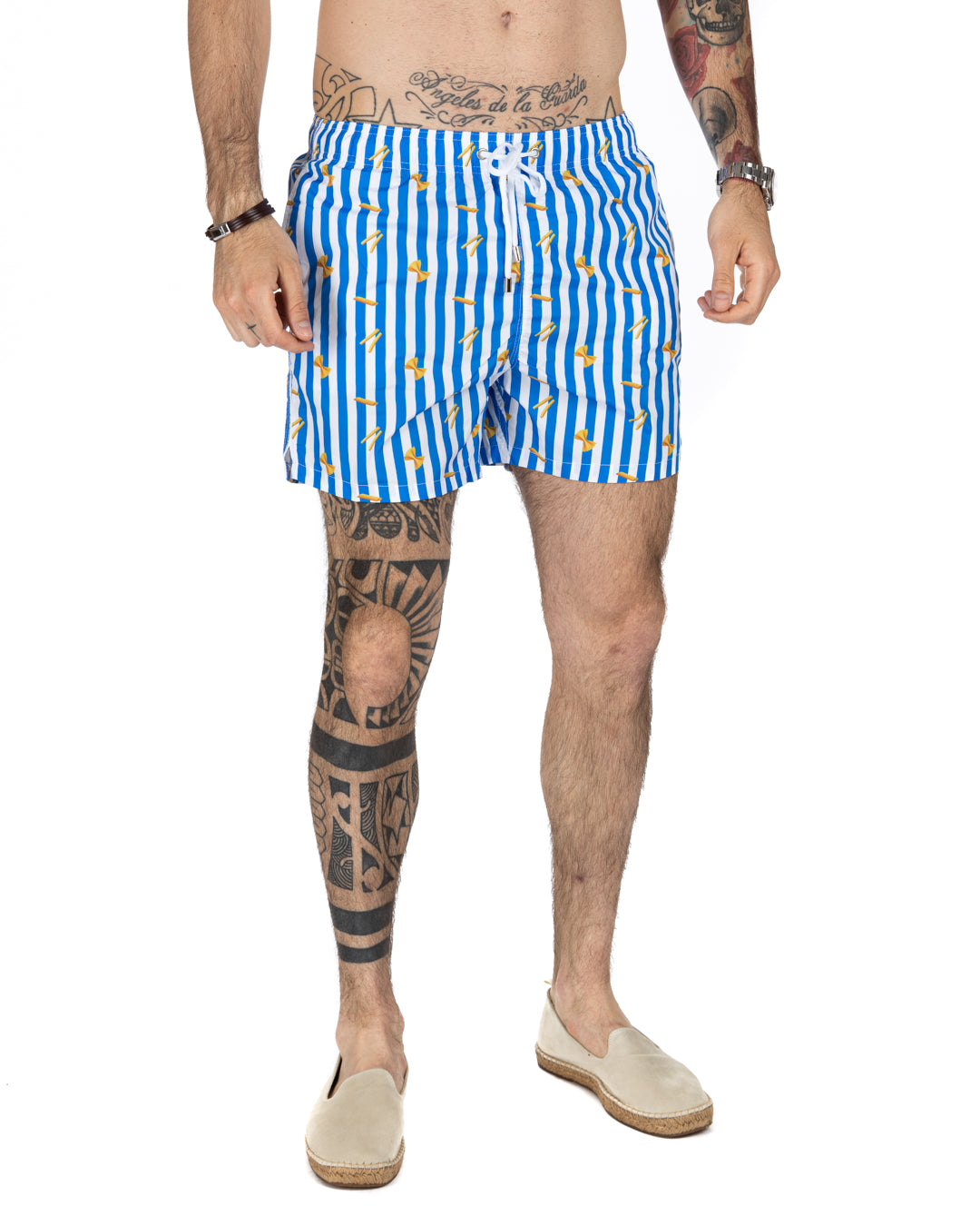 Costume da bagno - Fantasia pasta riga celeste