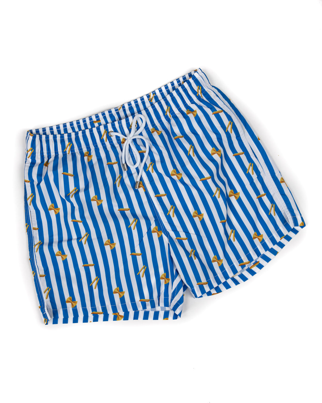Costume da bagno - Fantasia pasta riga celeste