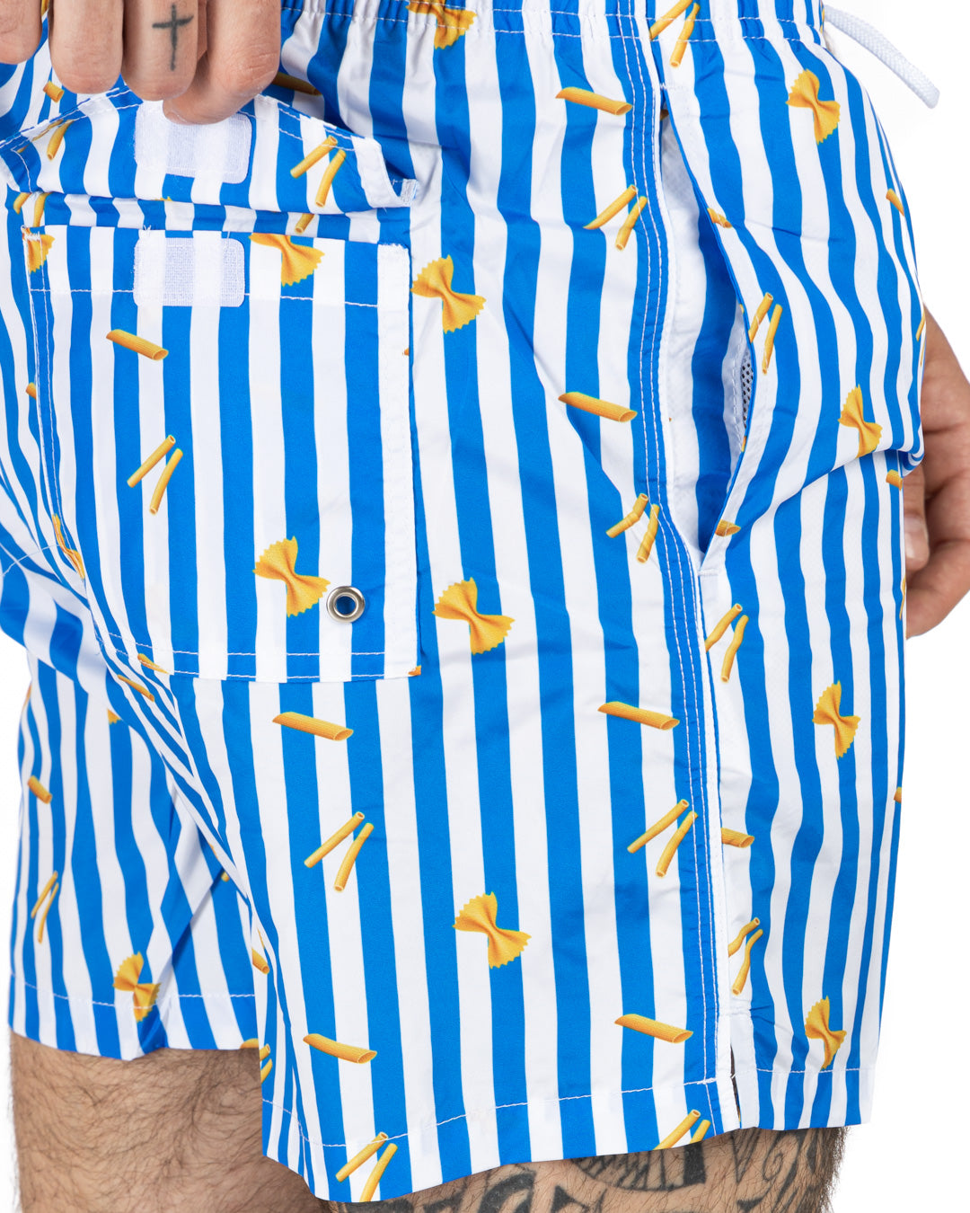 Costume da bagno - Fantasia pasta riga celeste