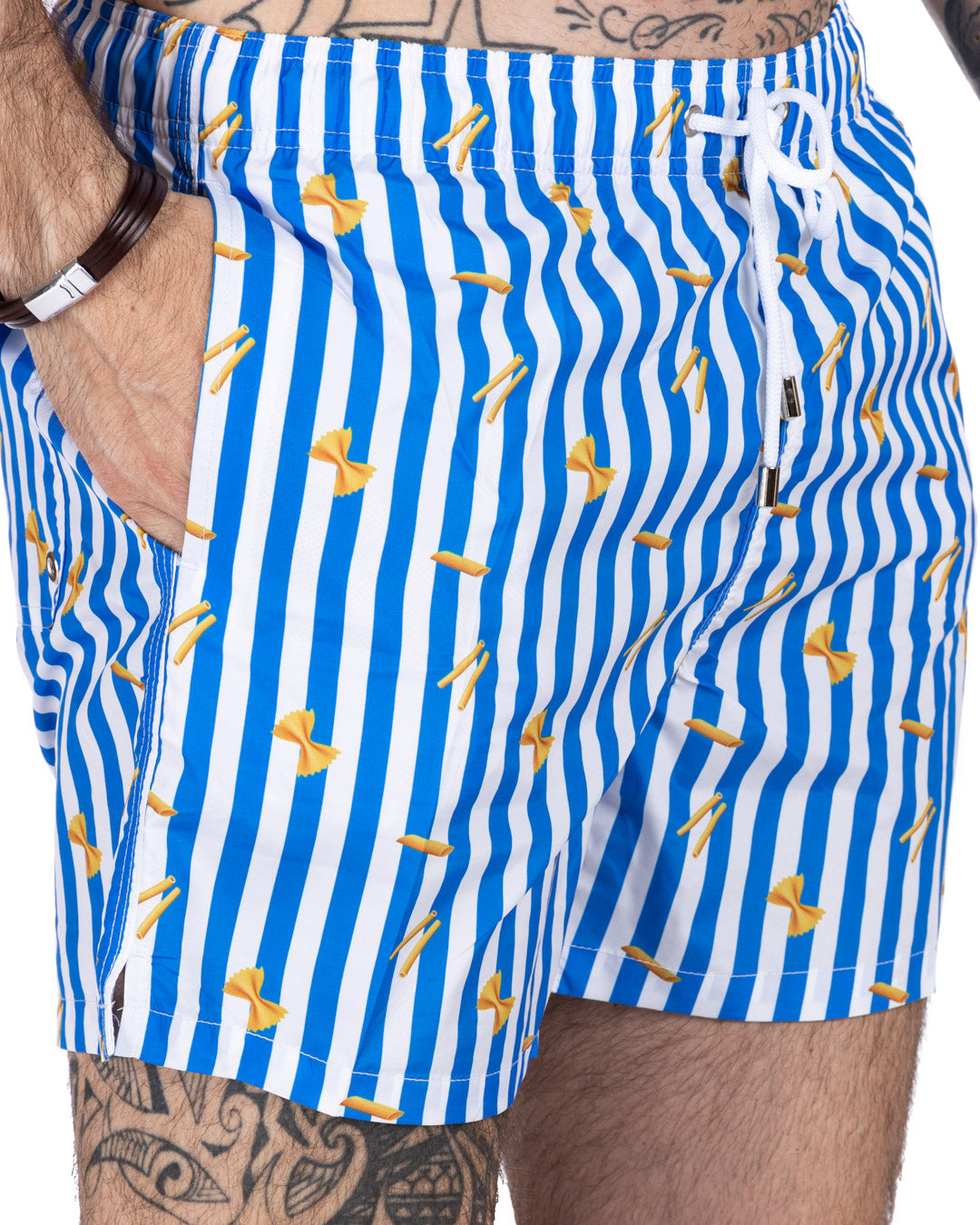 Costume da bagno - Fantasia pasta riga celeste