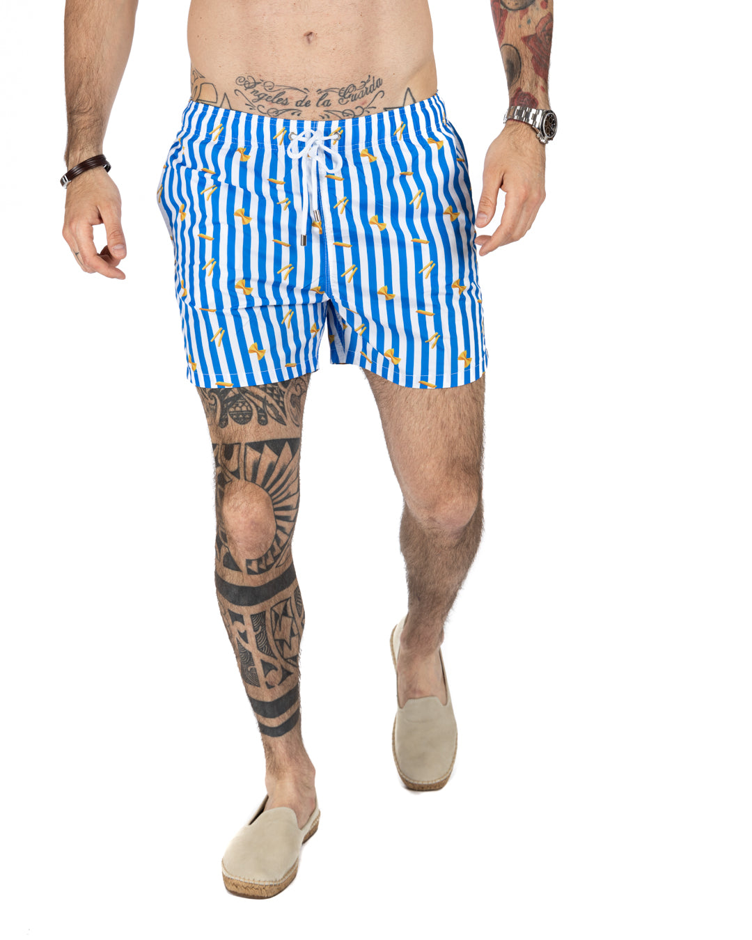 Costume da bagno - Fantasia pasta riga celeste