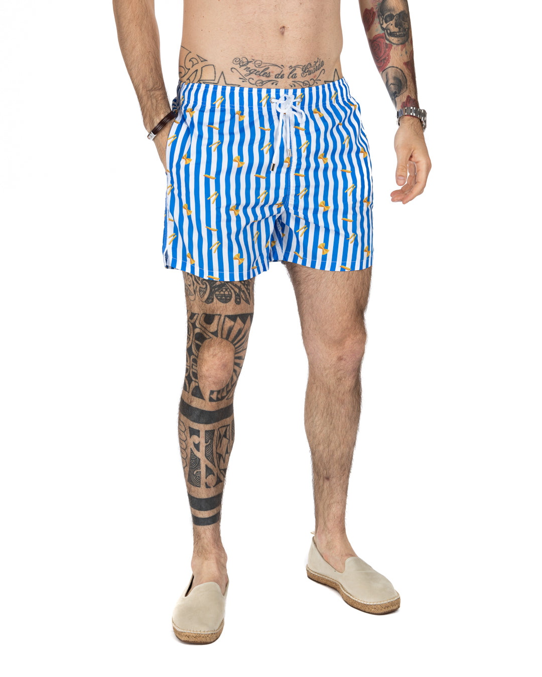Costume da bagno - Fantasia pasta riga celeste