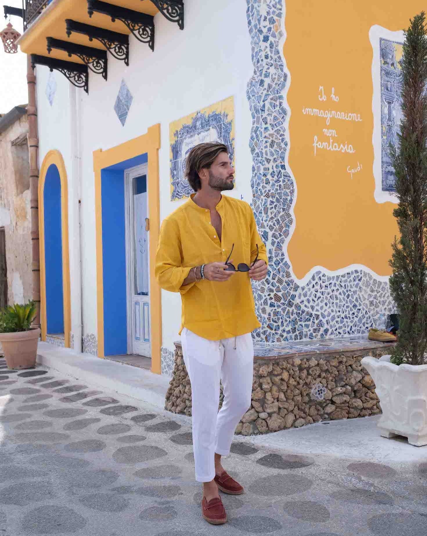 SERAFINO - YELLOW FIVE BUTTON LINEN SHIRT
