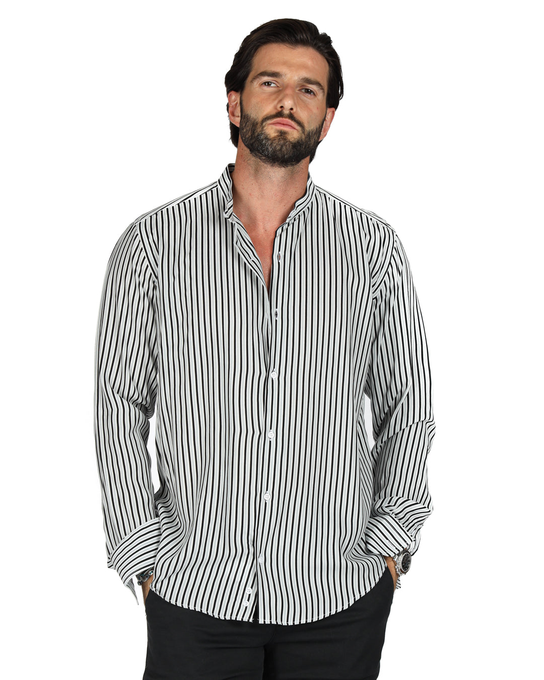 Grenada - Gray striped patterned Korean shirt