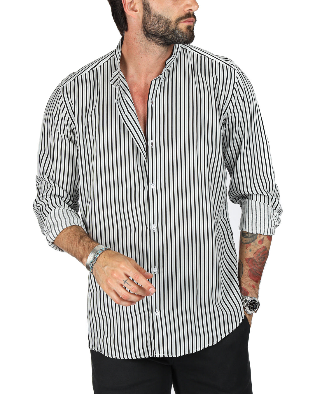 Grenada - Gray striped patterned Korean shirt