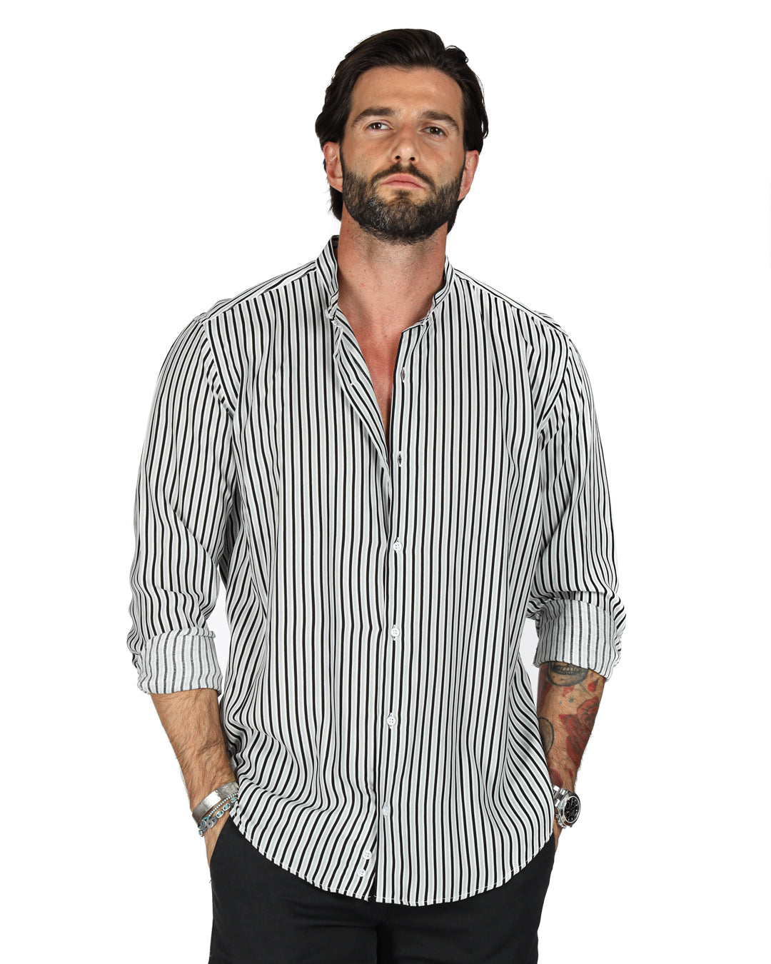 Grenada - Gray striped patterned Korean shirt