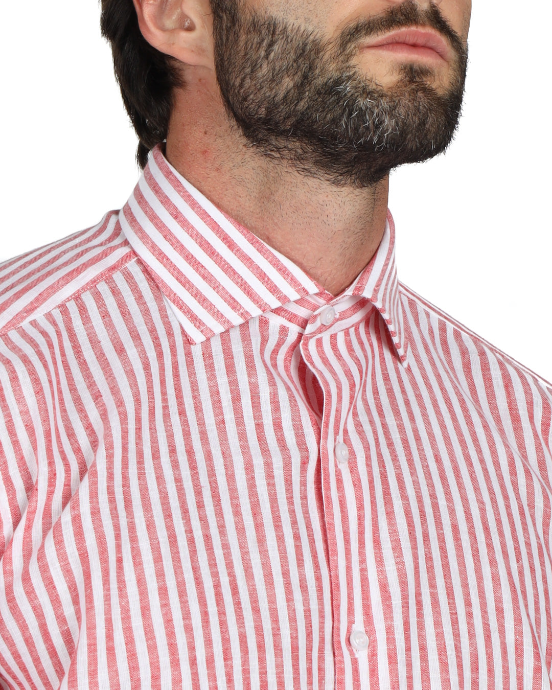 Ischia - Classic red narrow striped linen shirt