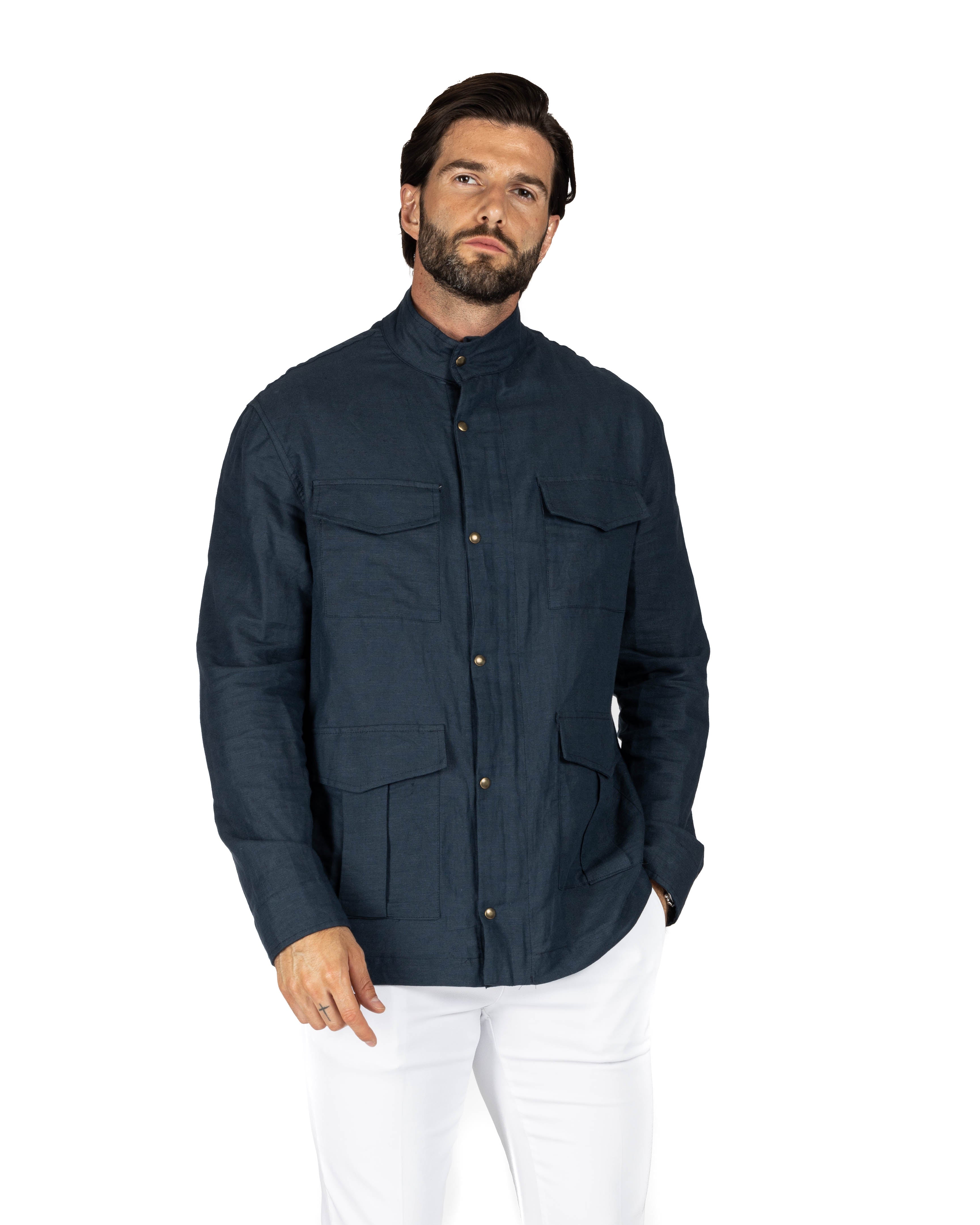 Saharan - 4 blue linen pockets