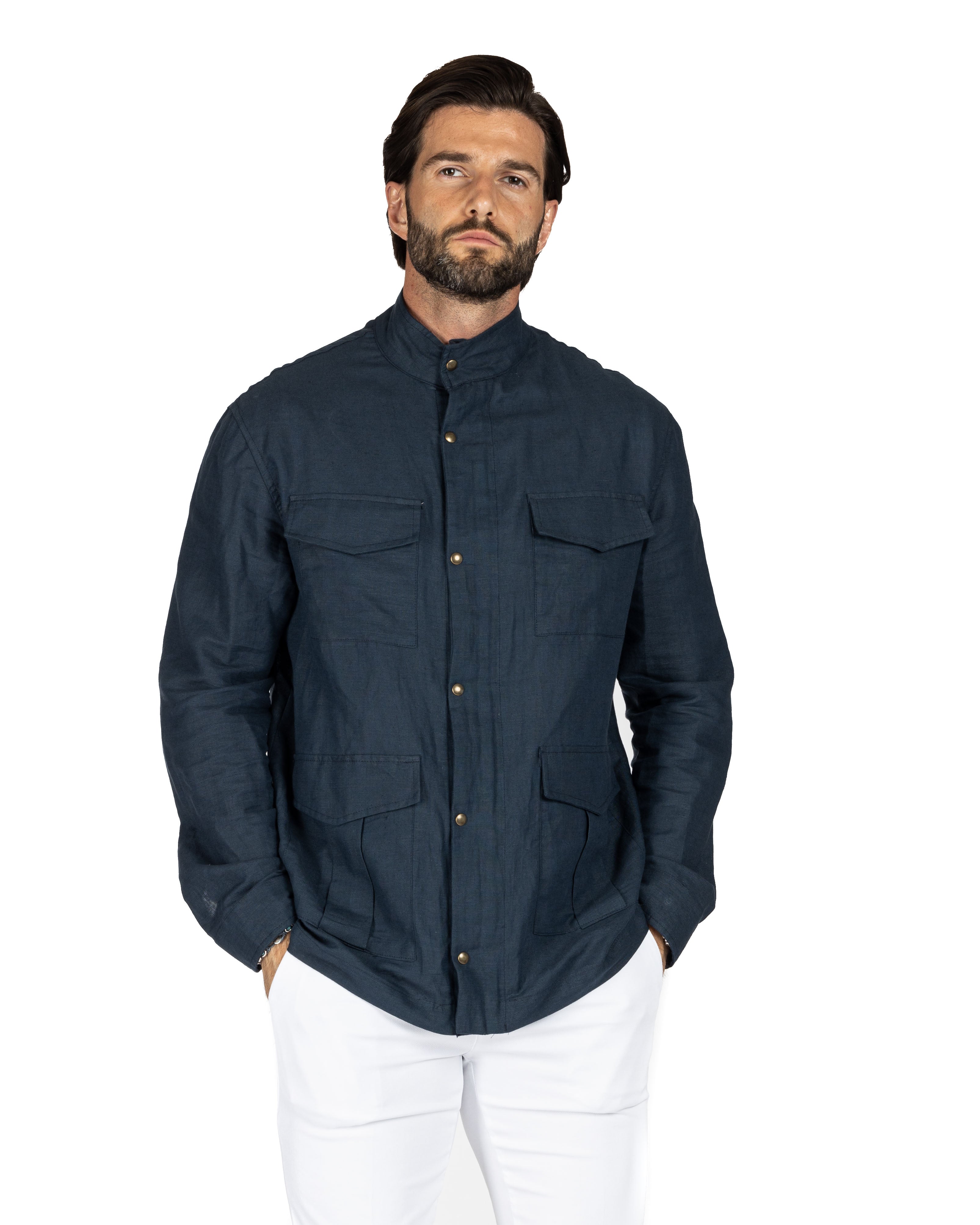 Saharan - 4 blue linen pockets