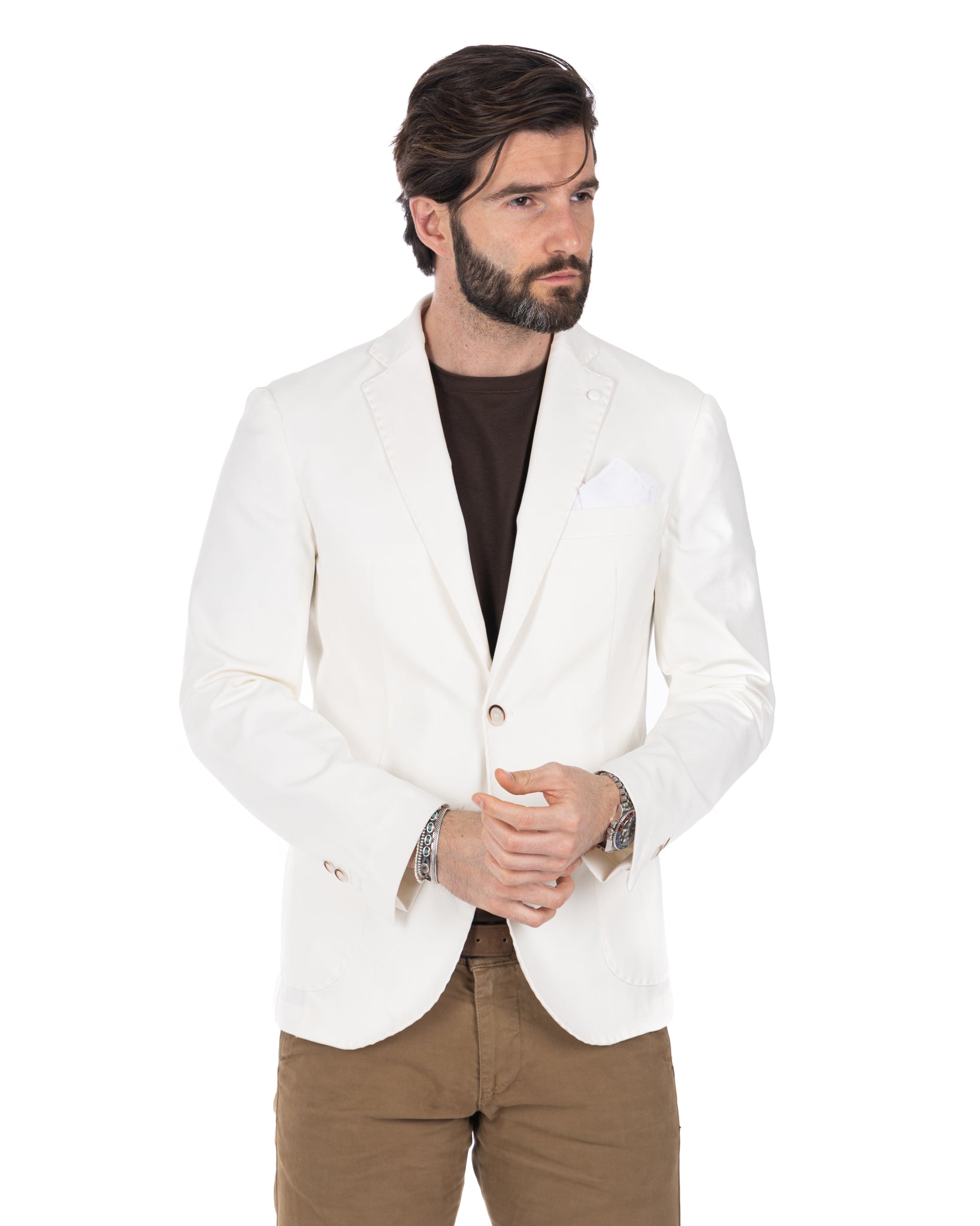 Shelby - cream Milan stitch single-breasted jacket