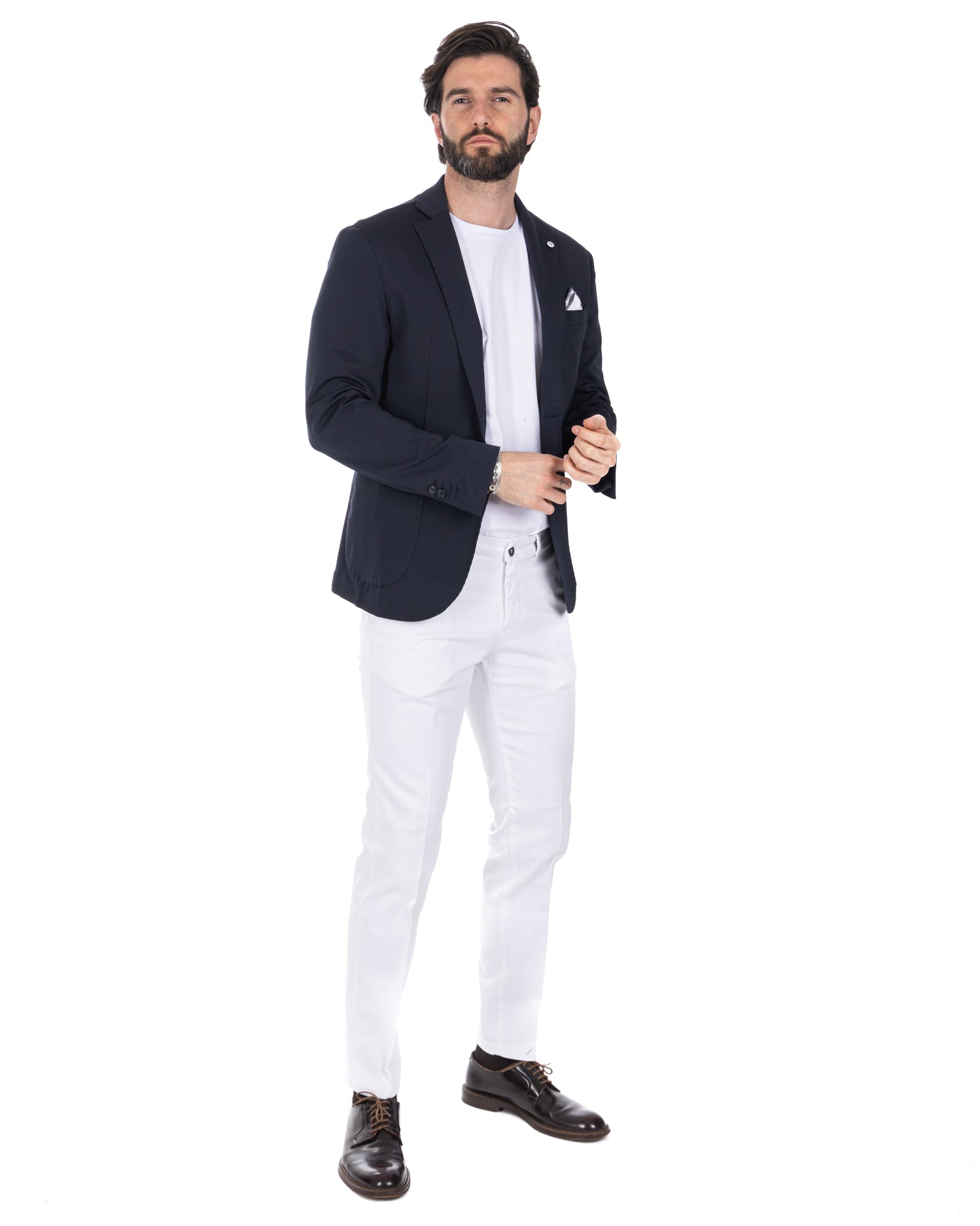 Shelby - blue milan stitch single-breasted jacket