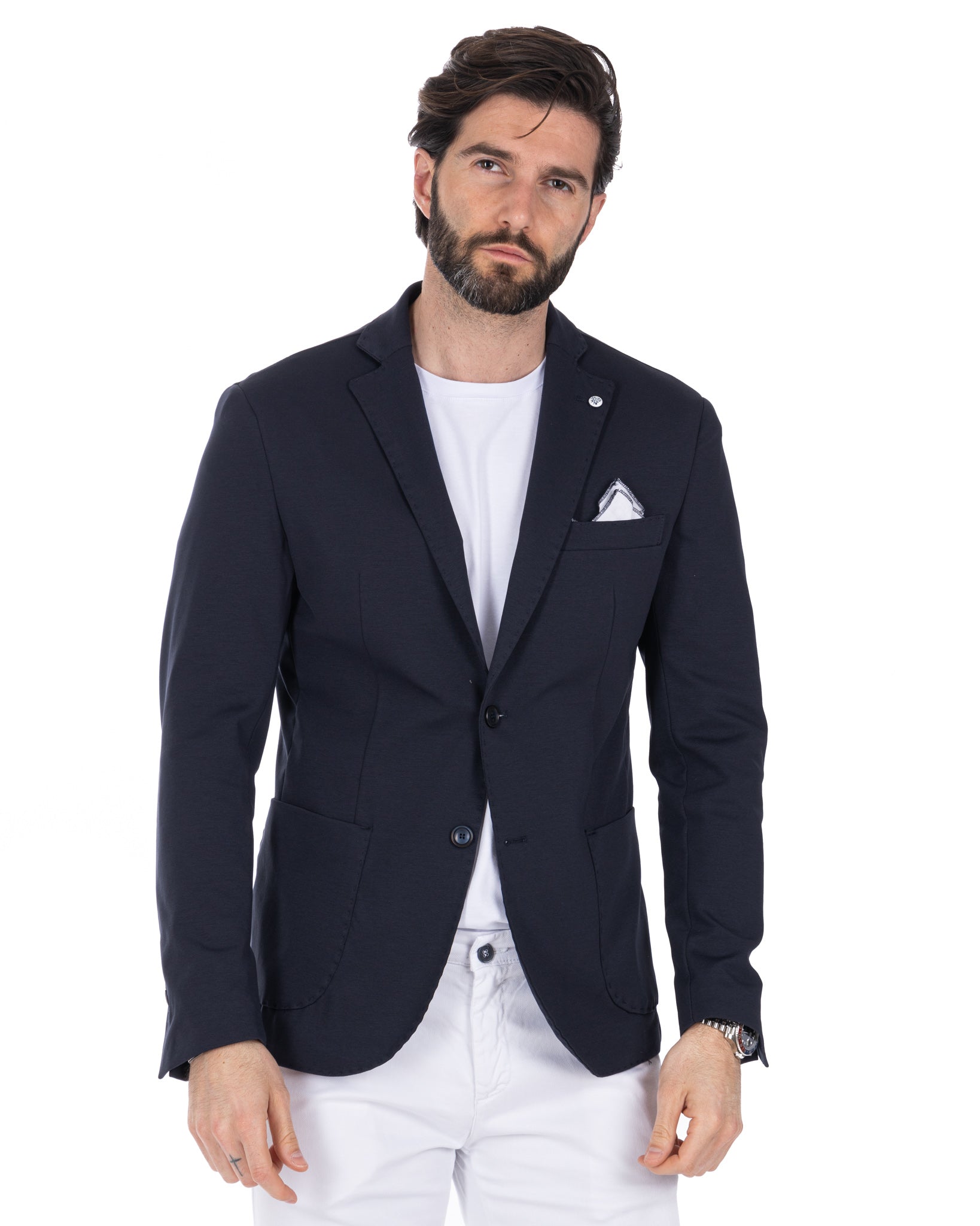 Shelby - blue milan stitch single-breasted jacket