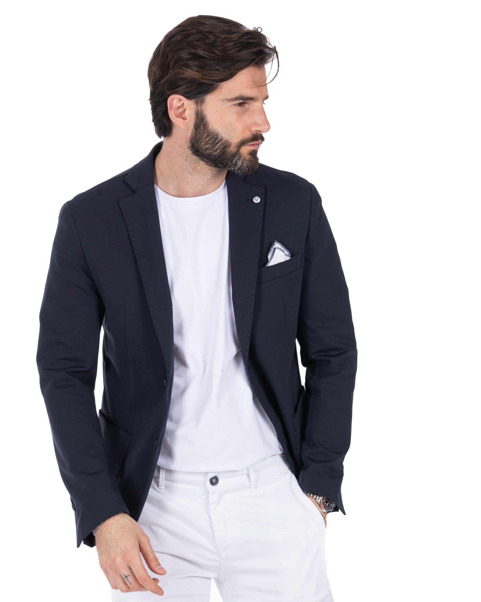 Shelby - blue milan stitch single-breasted jacket