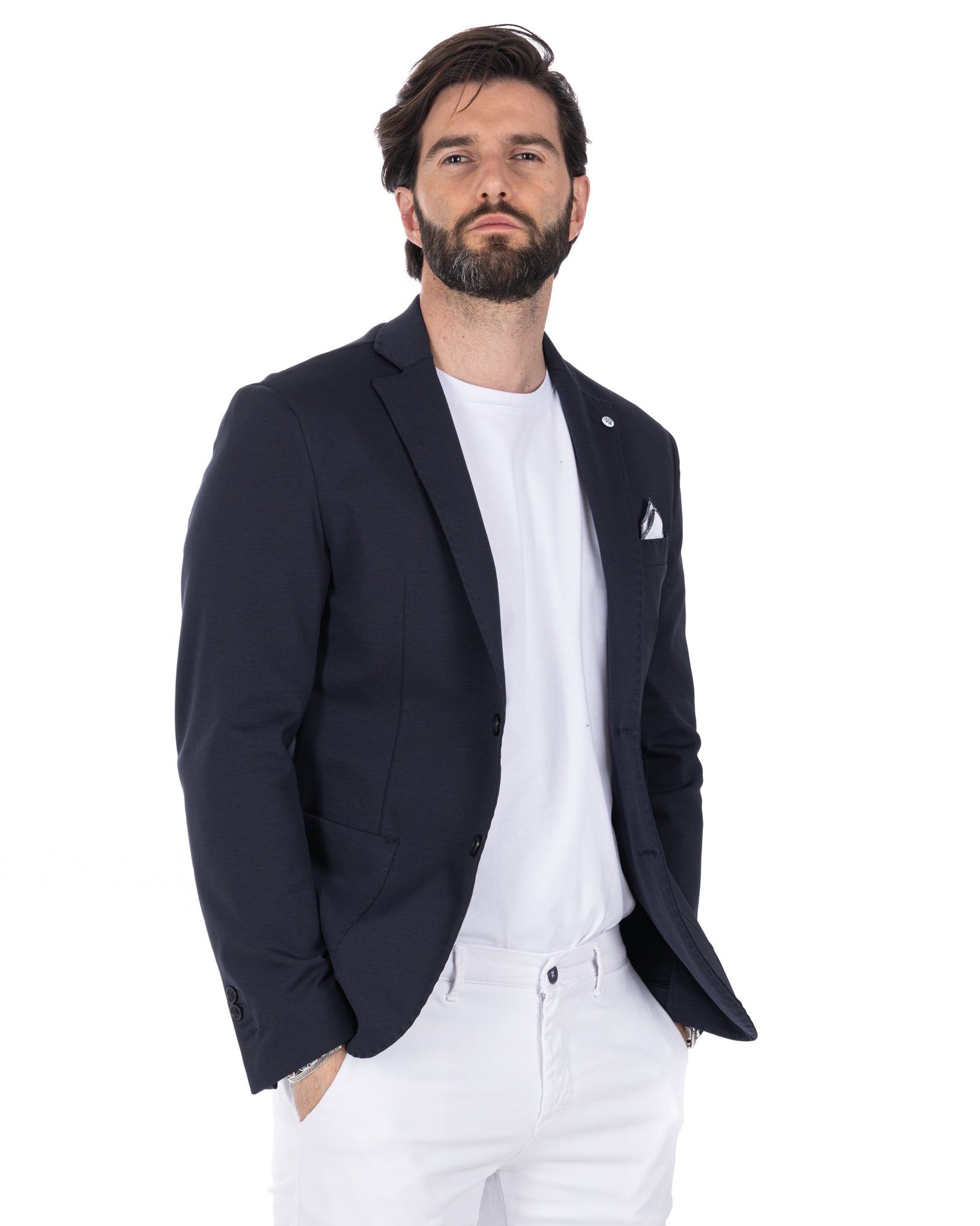 Shelby - blue milan stitch single-breasted jacket