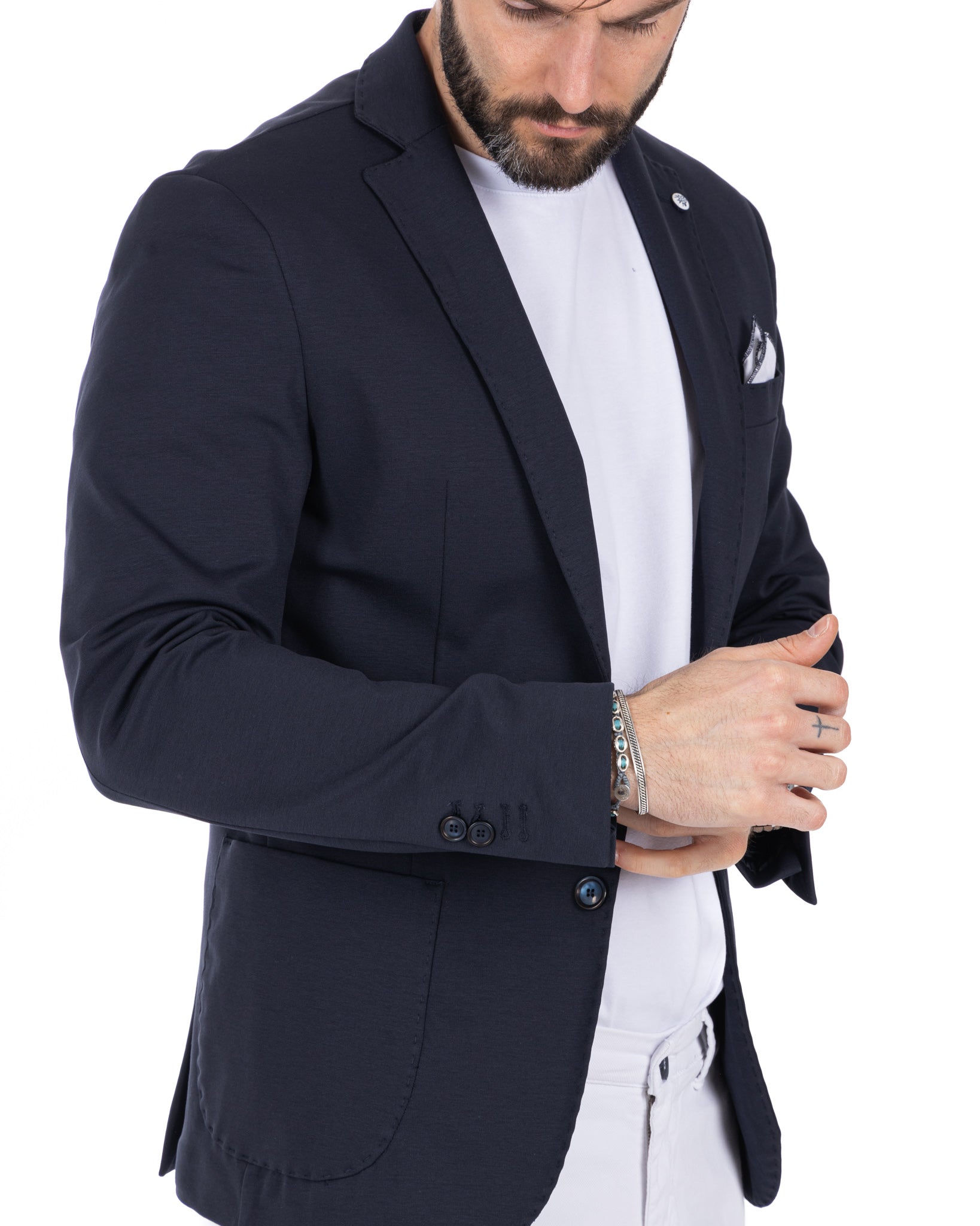 Shelby - blue milan stitch single-breasted jacket