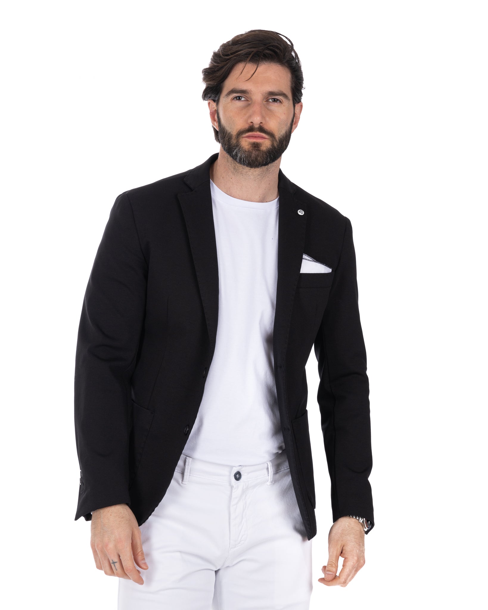 Shelby - black milan stitch single-breasted jacket