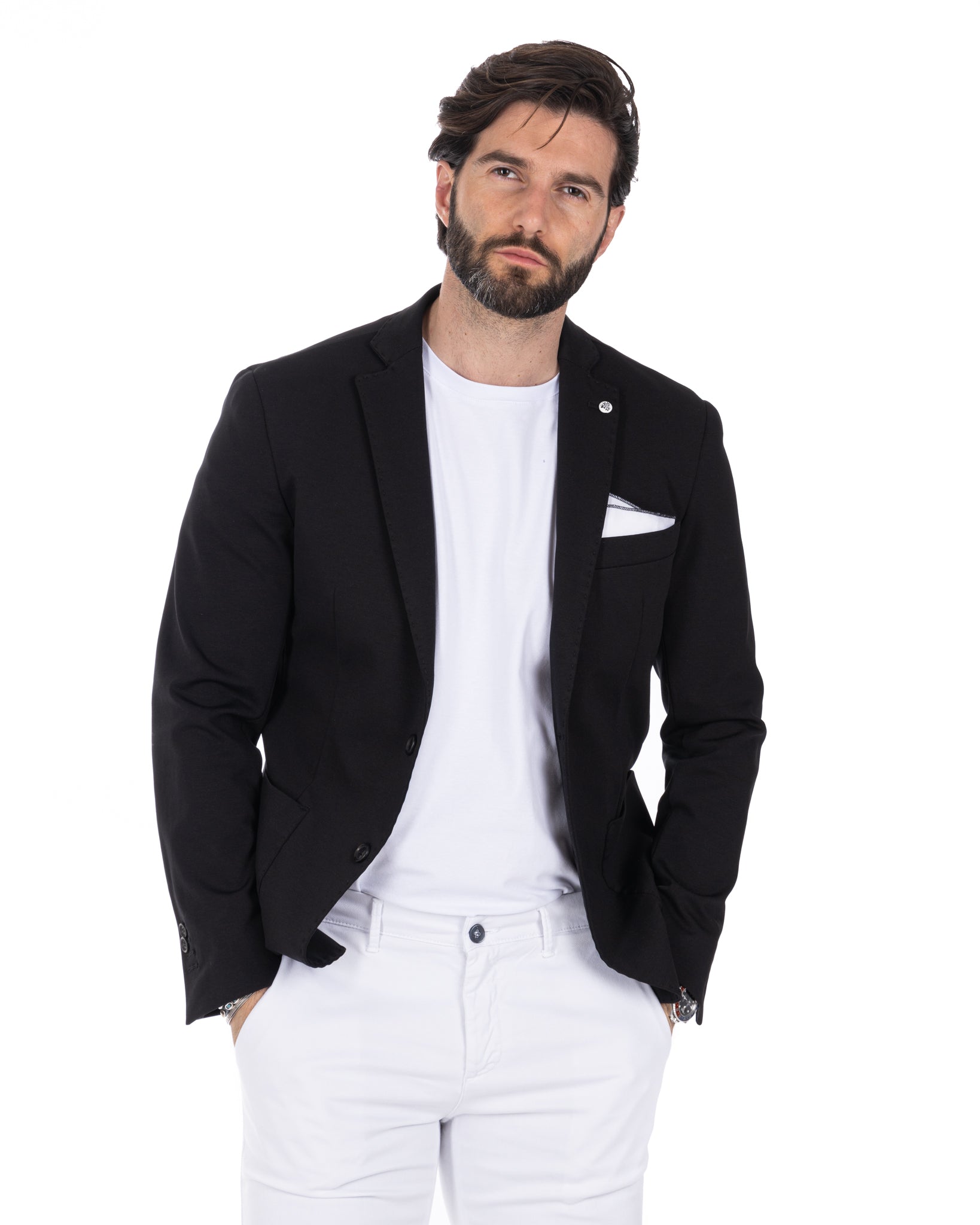 Shelby - black milan stitch single-breasted jacket