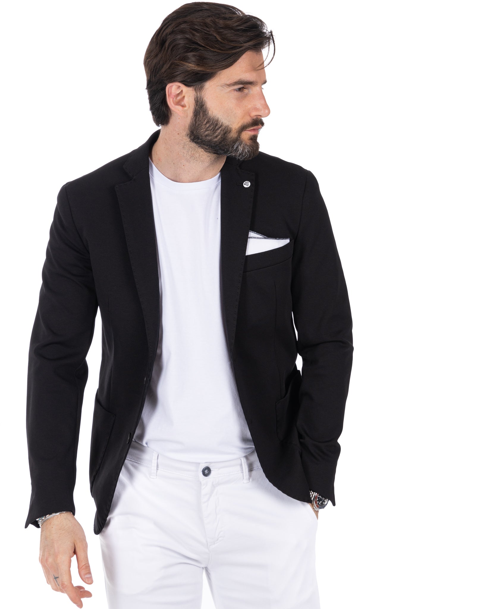 Shelby - black milan stitch single-breasted jacket