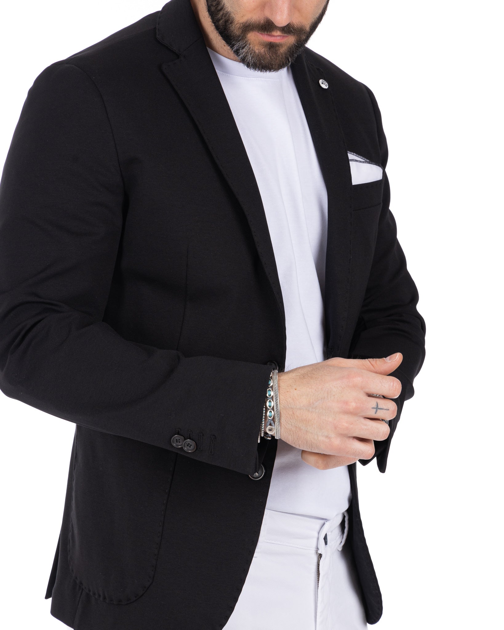 Shelby - black milan stitch single-breasted jacket
