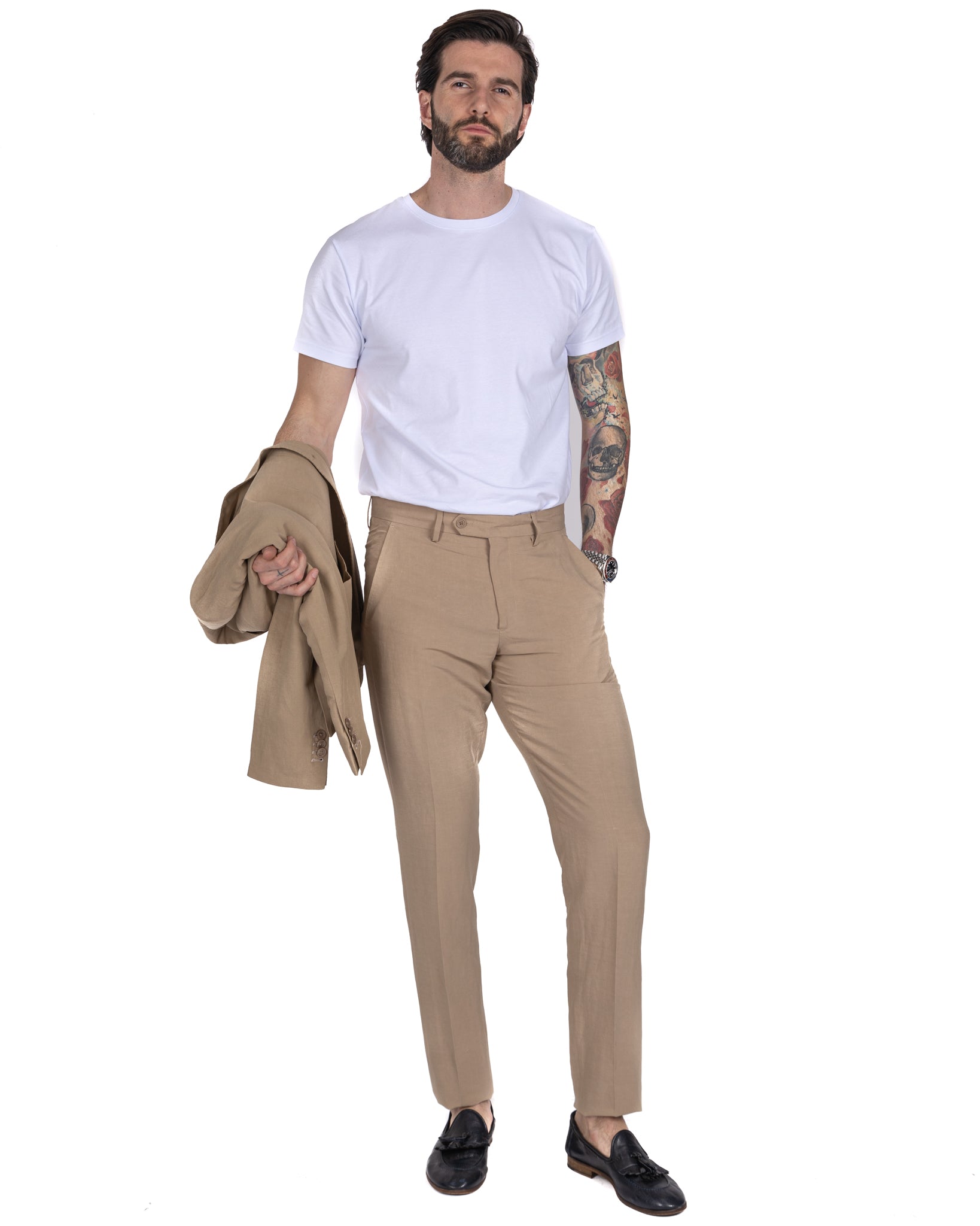 Ventotene - camel single-breasted linen suit
