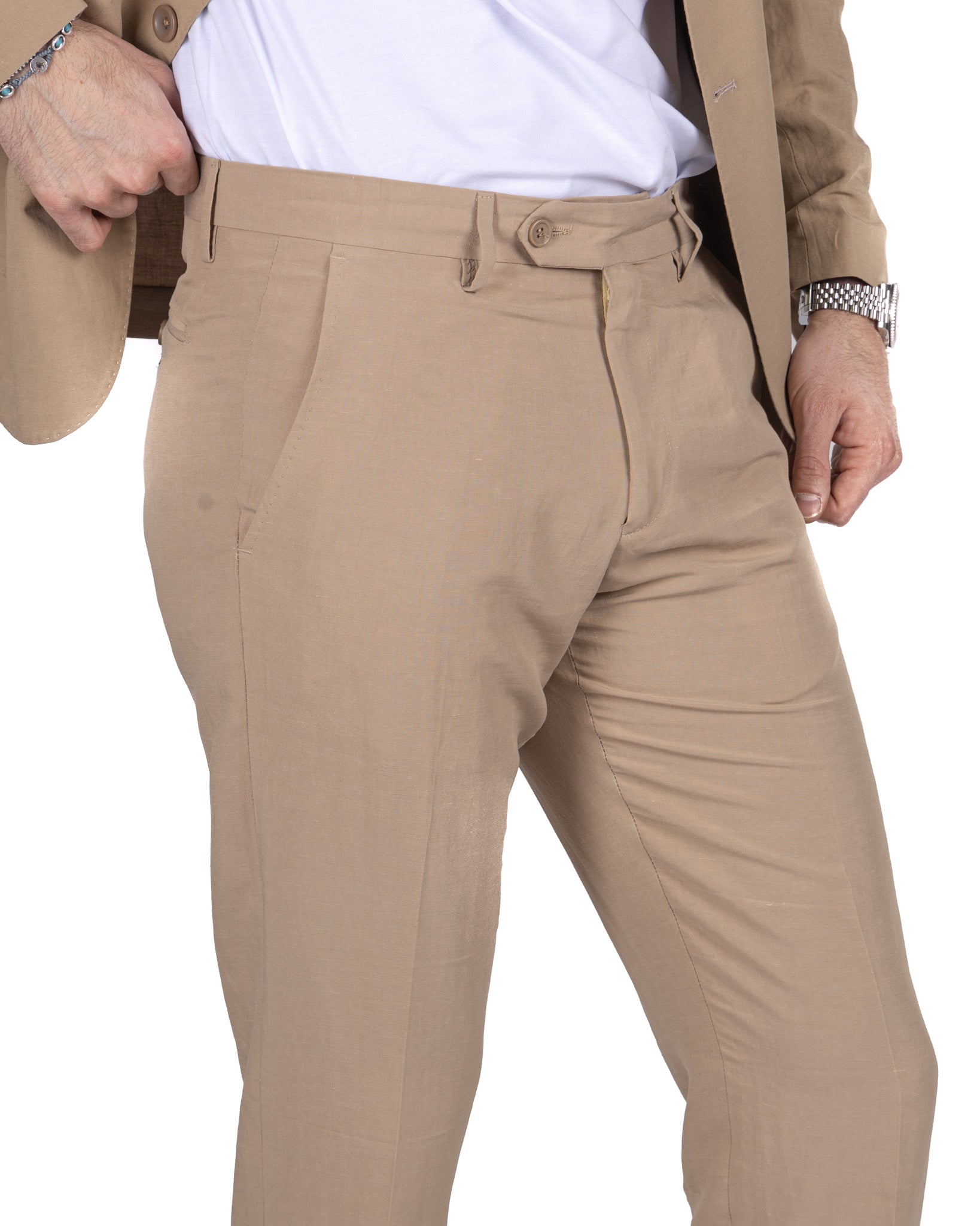 Ventotene - camel single-breasted linen suit