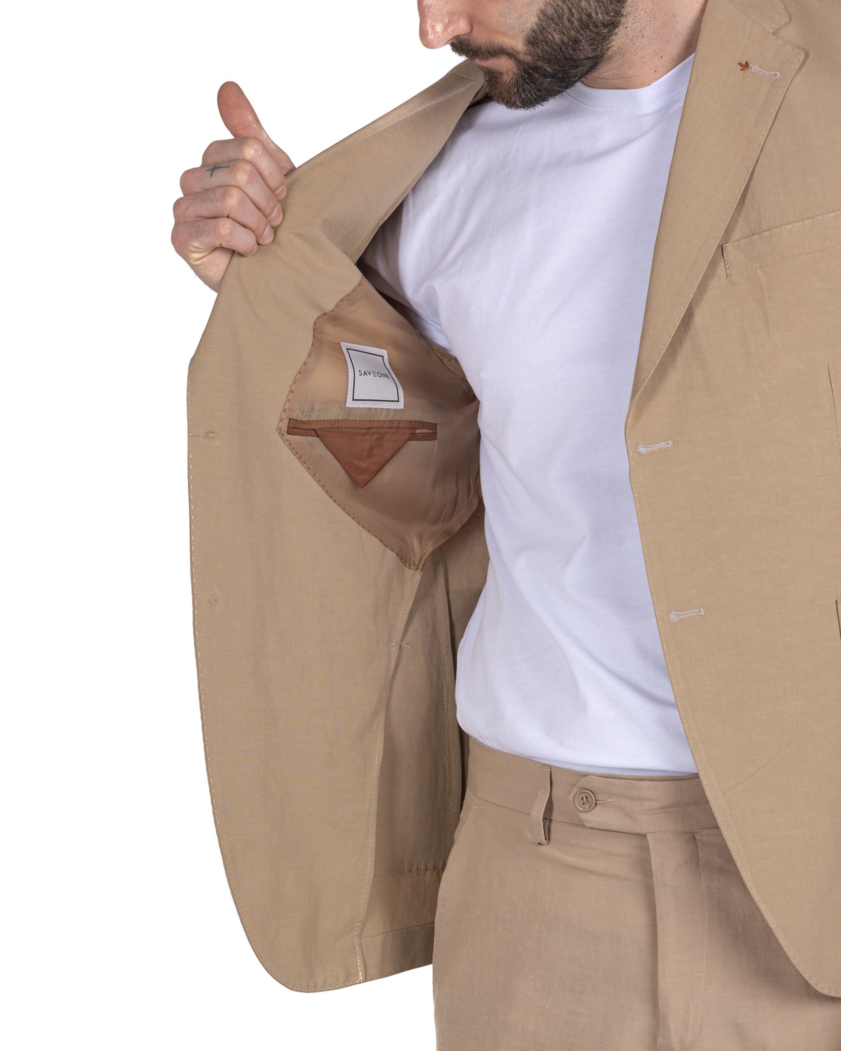 Ventotene - camel single-breasted linen suit