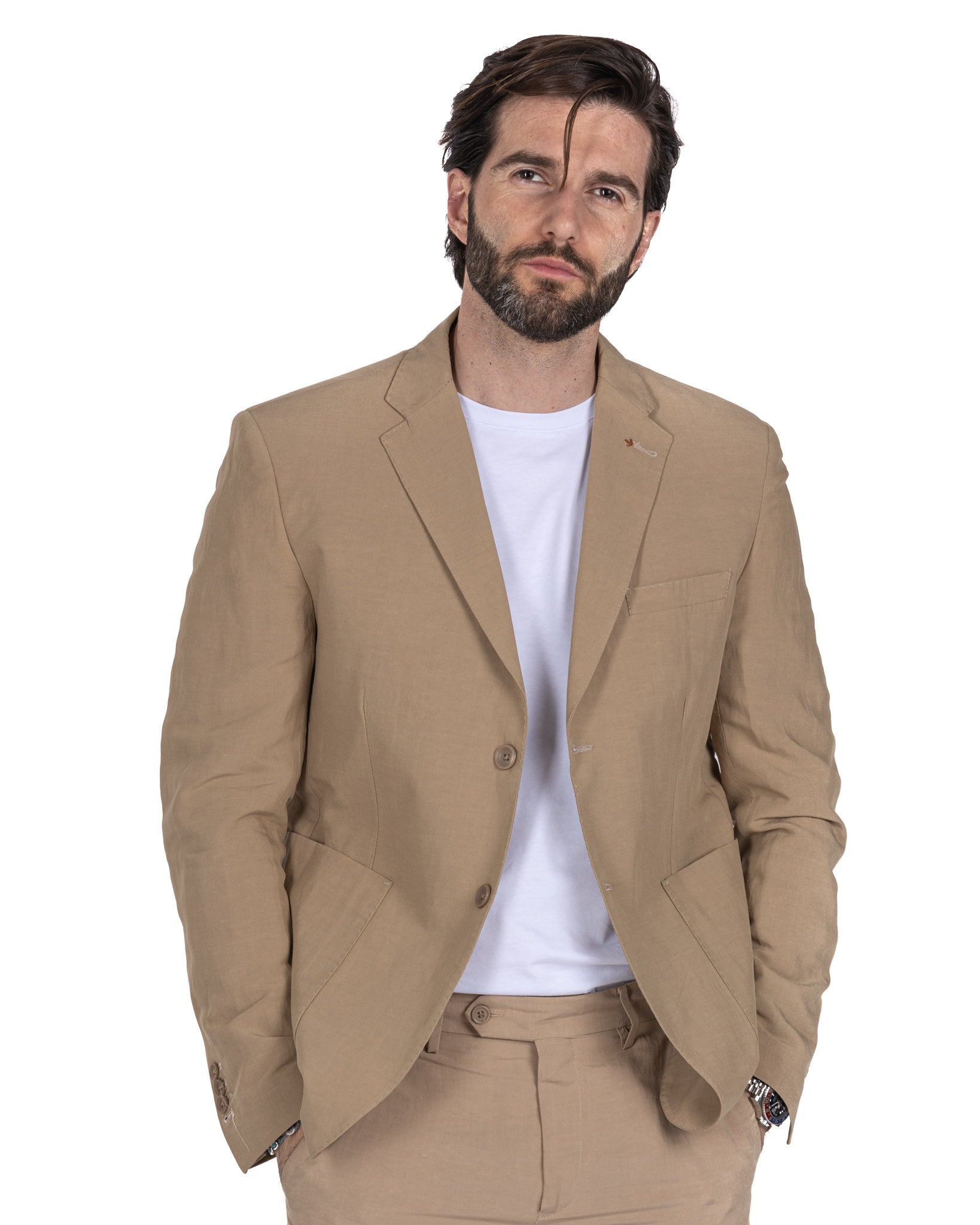 Ventotene - camel single-breasted linen suit