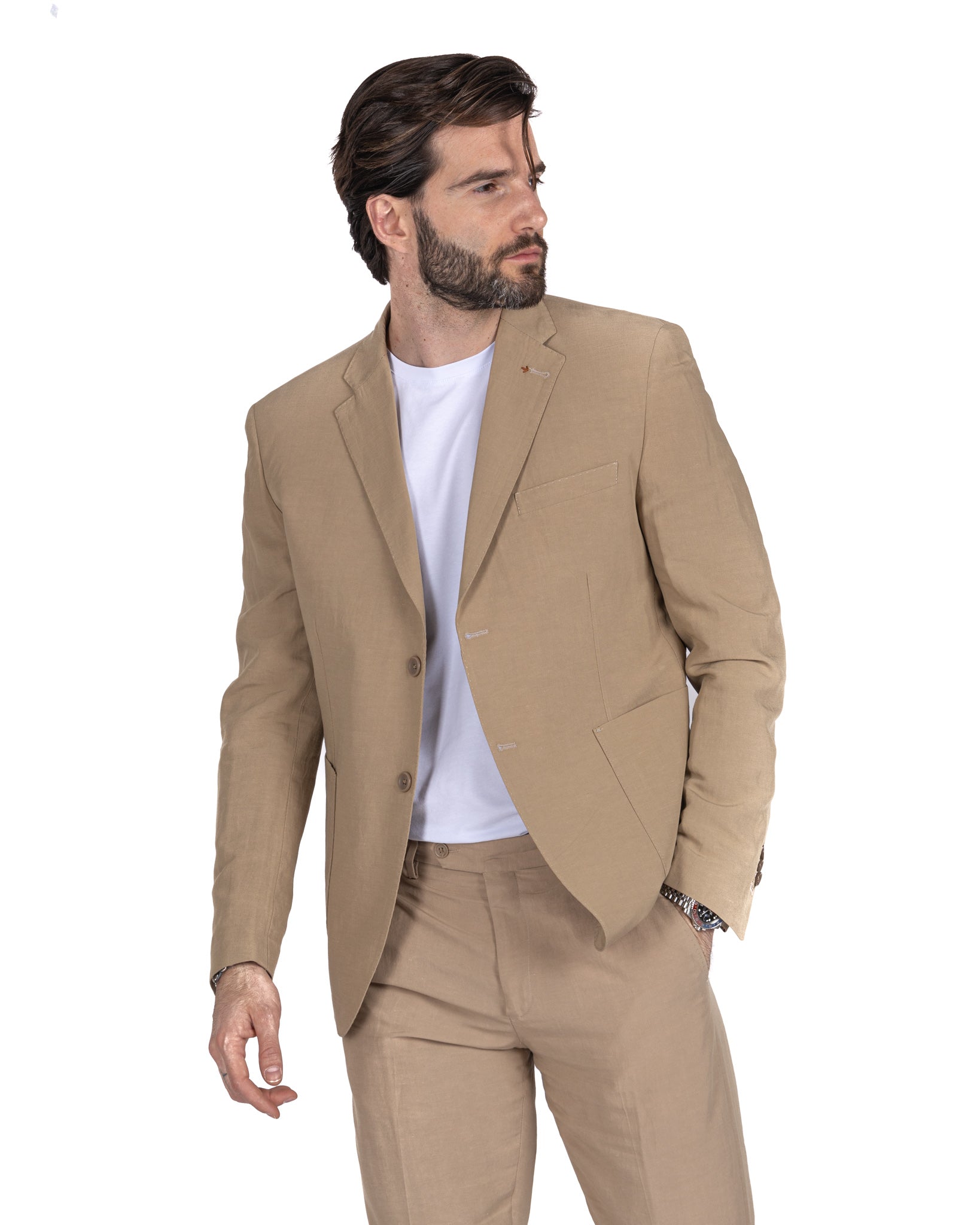 Ventotene - camel single-breasted linen suit