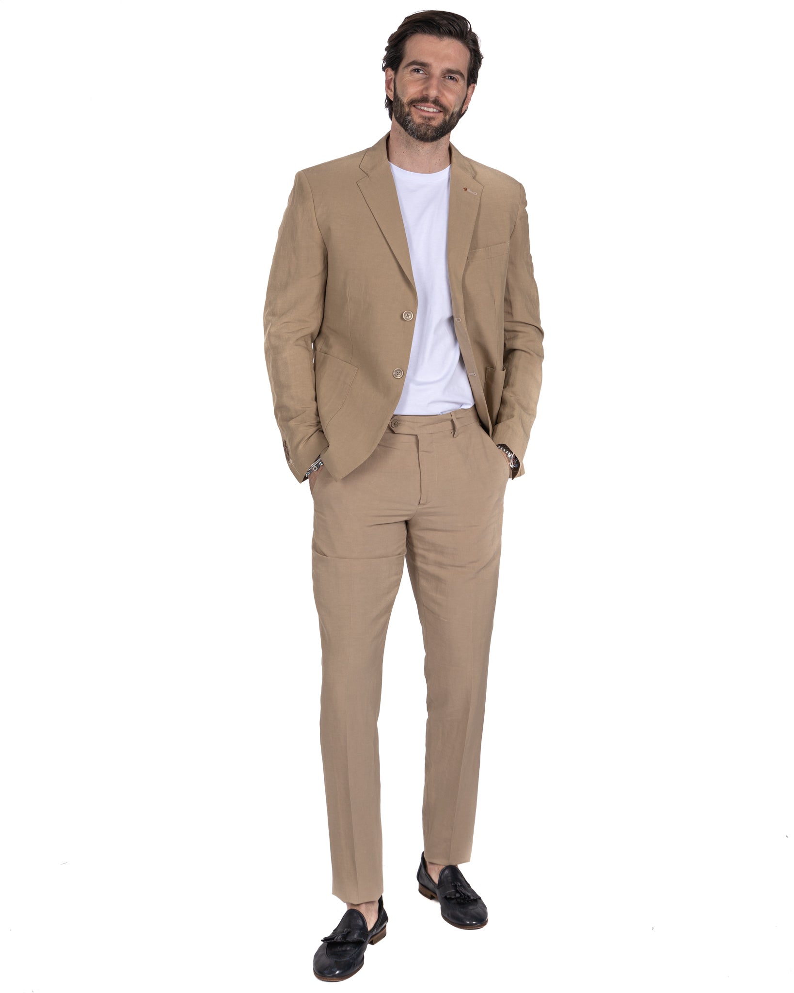 Ventotene - camel single-breasted linen suit