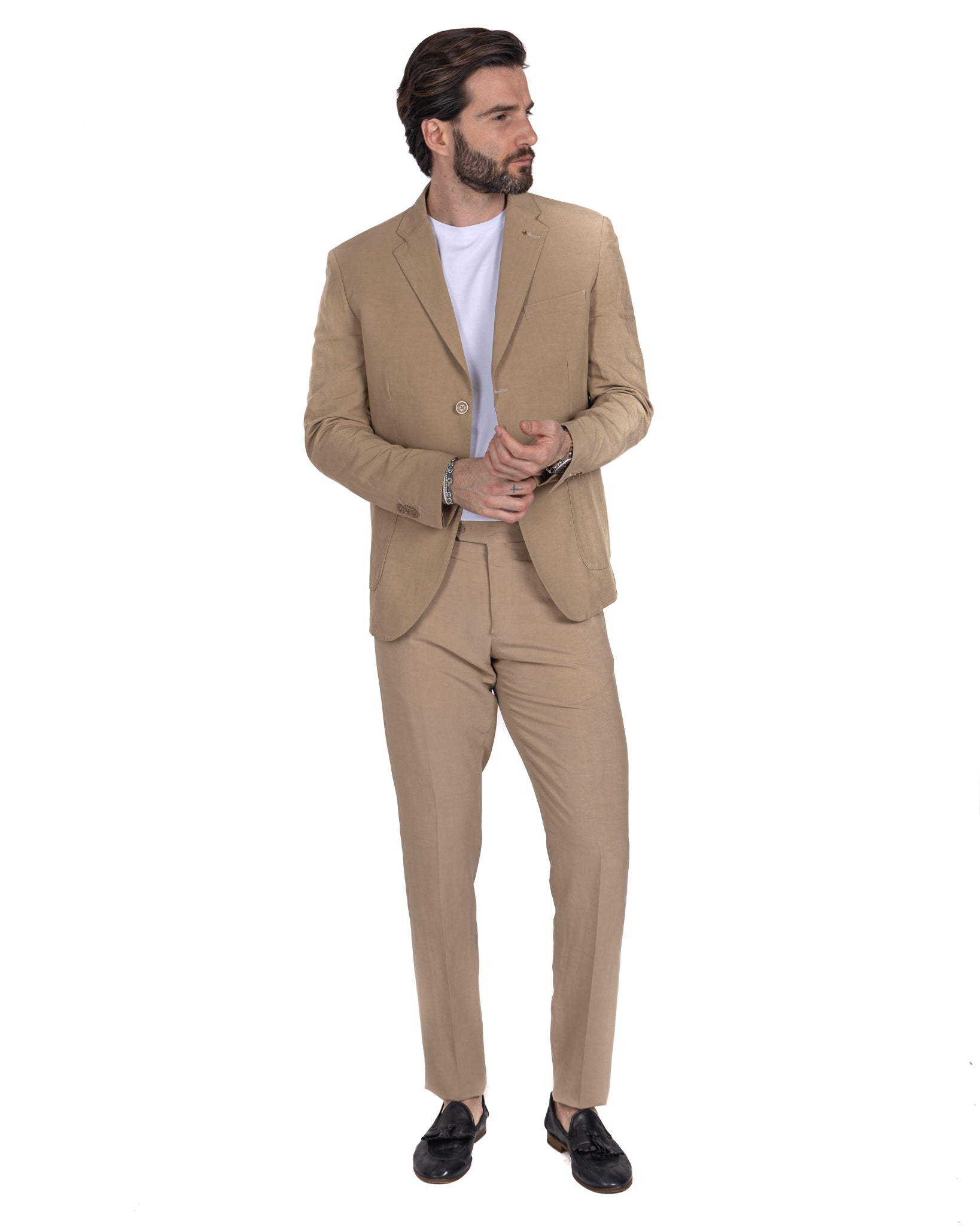 Ventotene - camel single-breasted linen suit
