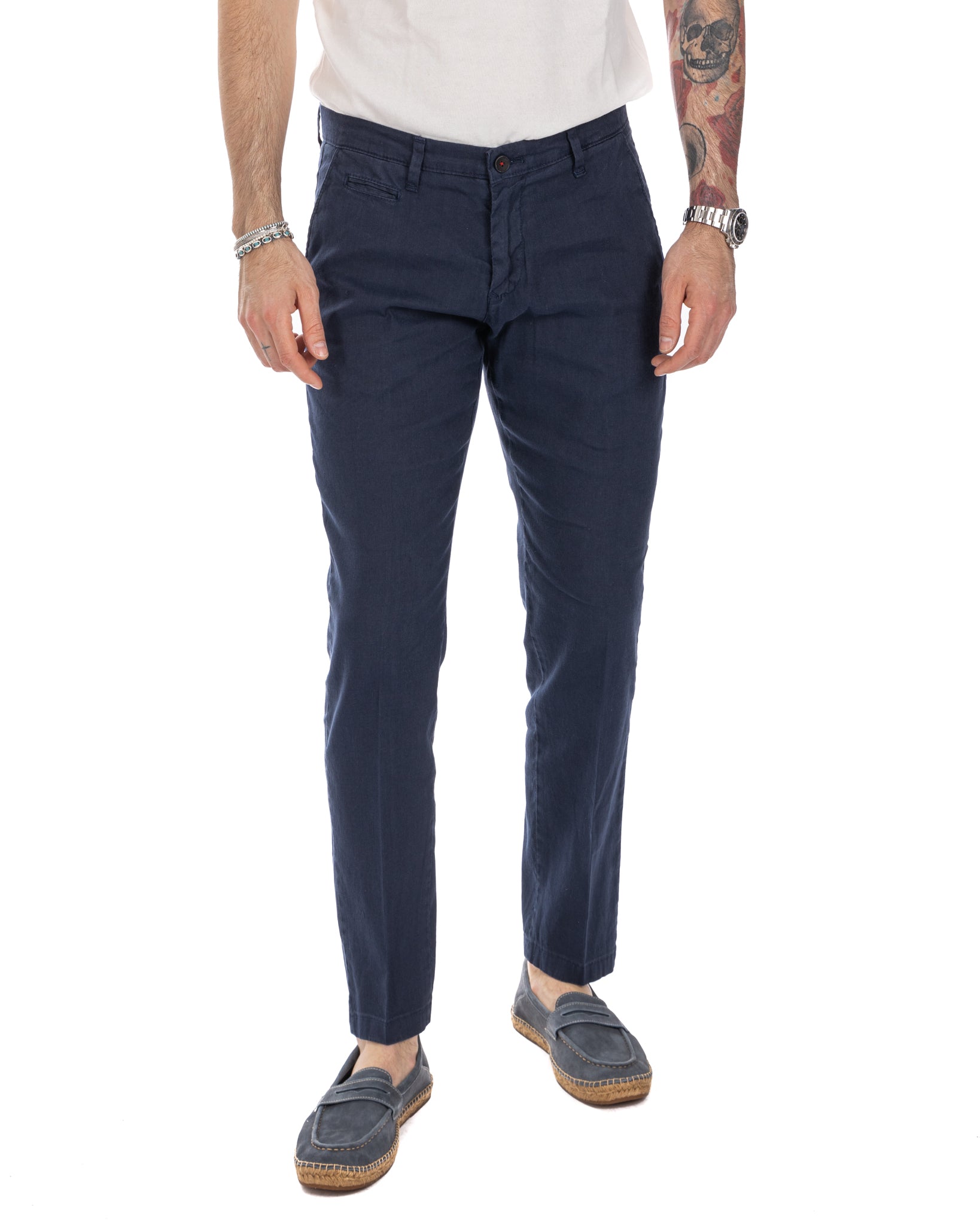 Didier - blue stretch linen trousers