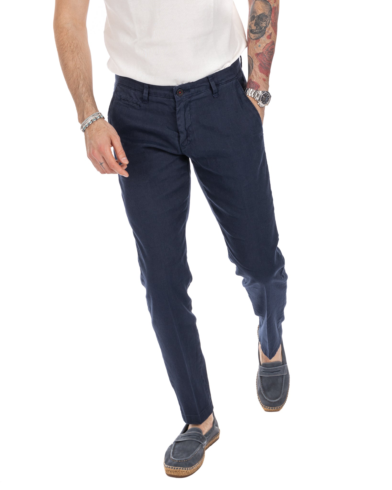 Didier - blue stretch linen trousers