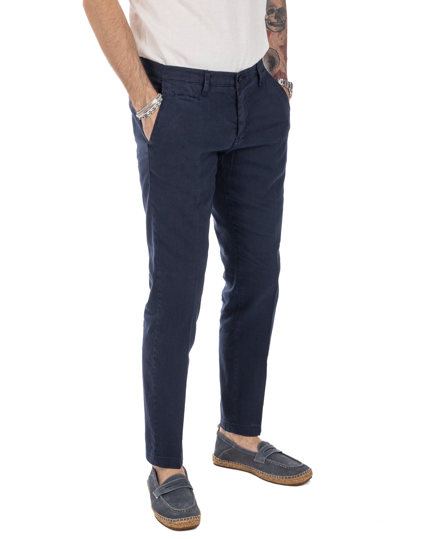 Didier - blue stretch linen trousers