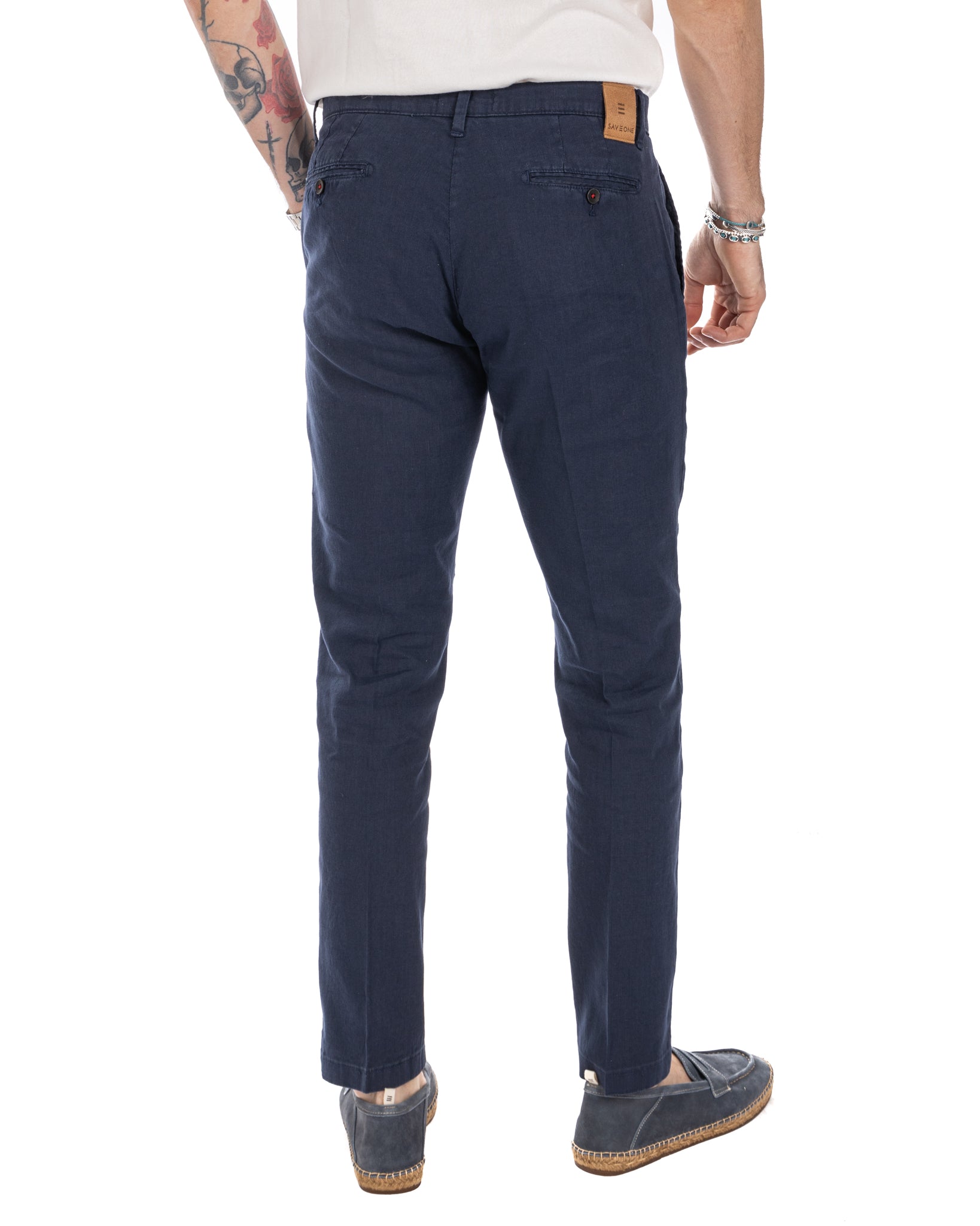Didier - blue stretch linen trousers