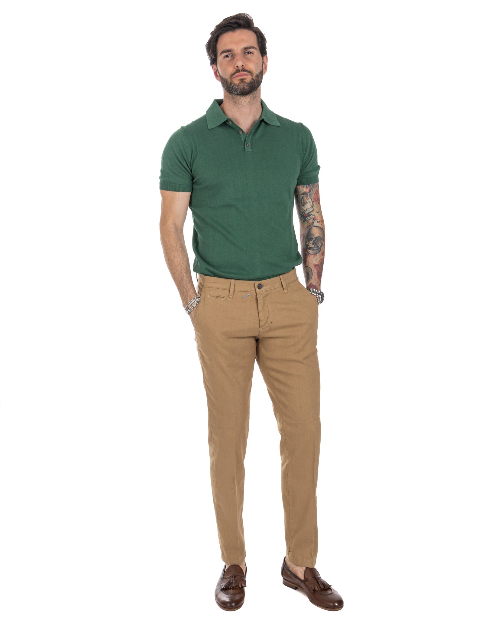 Didier - biscuit trousers in stretch linen