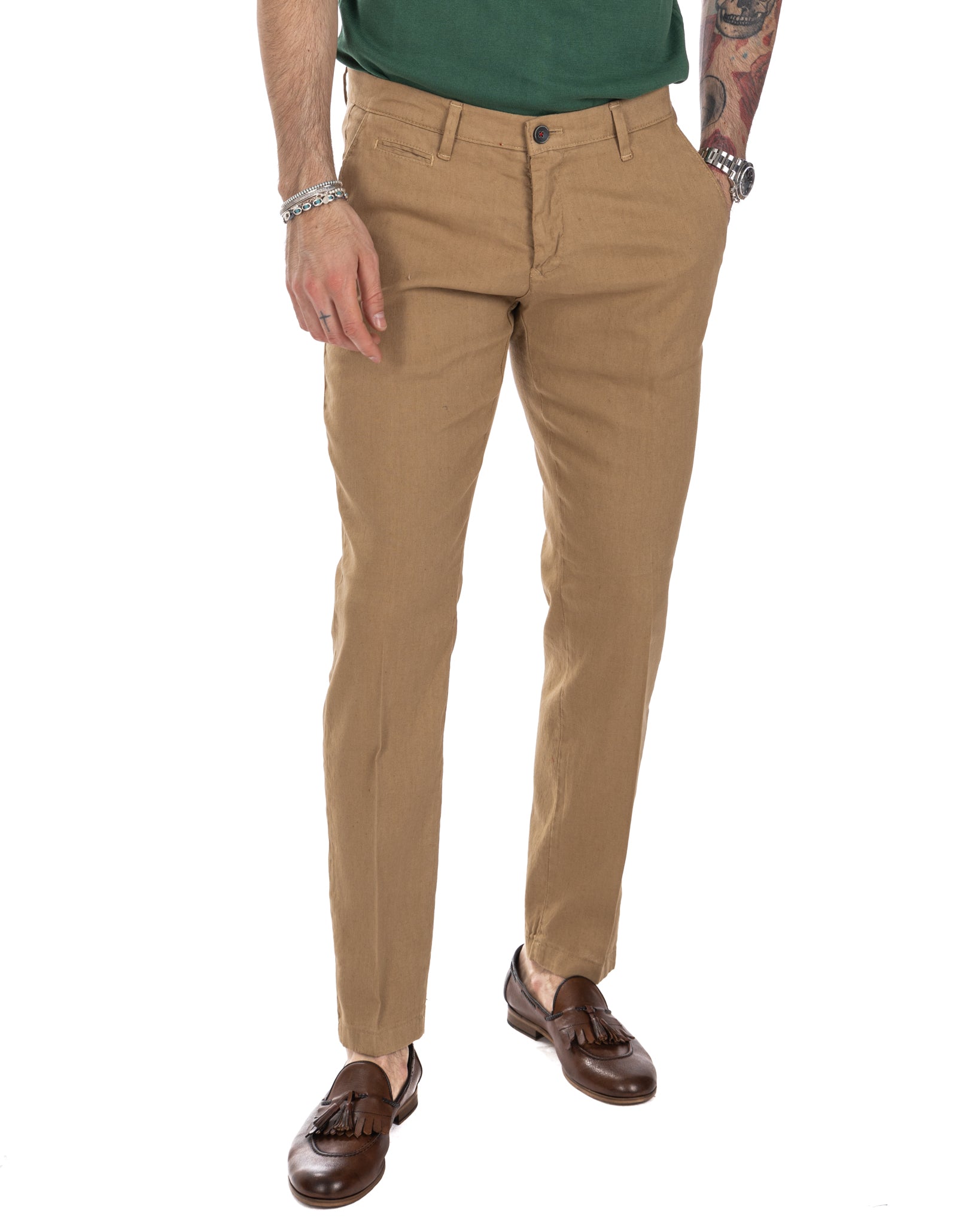Didier - biscuit trousers in stretch linen