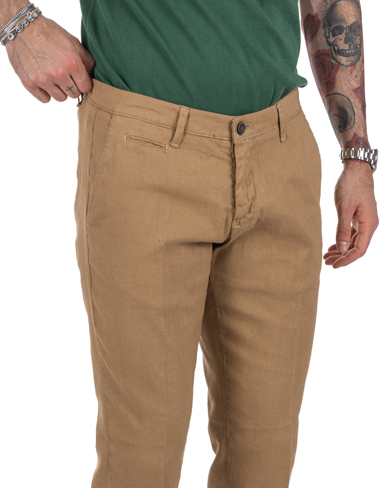 Didier - biscuit trousers in stretch linen