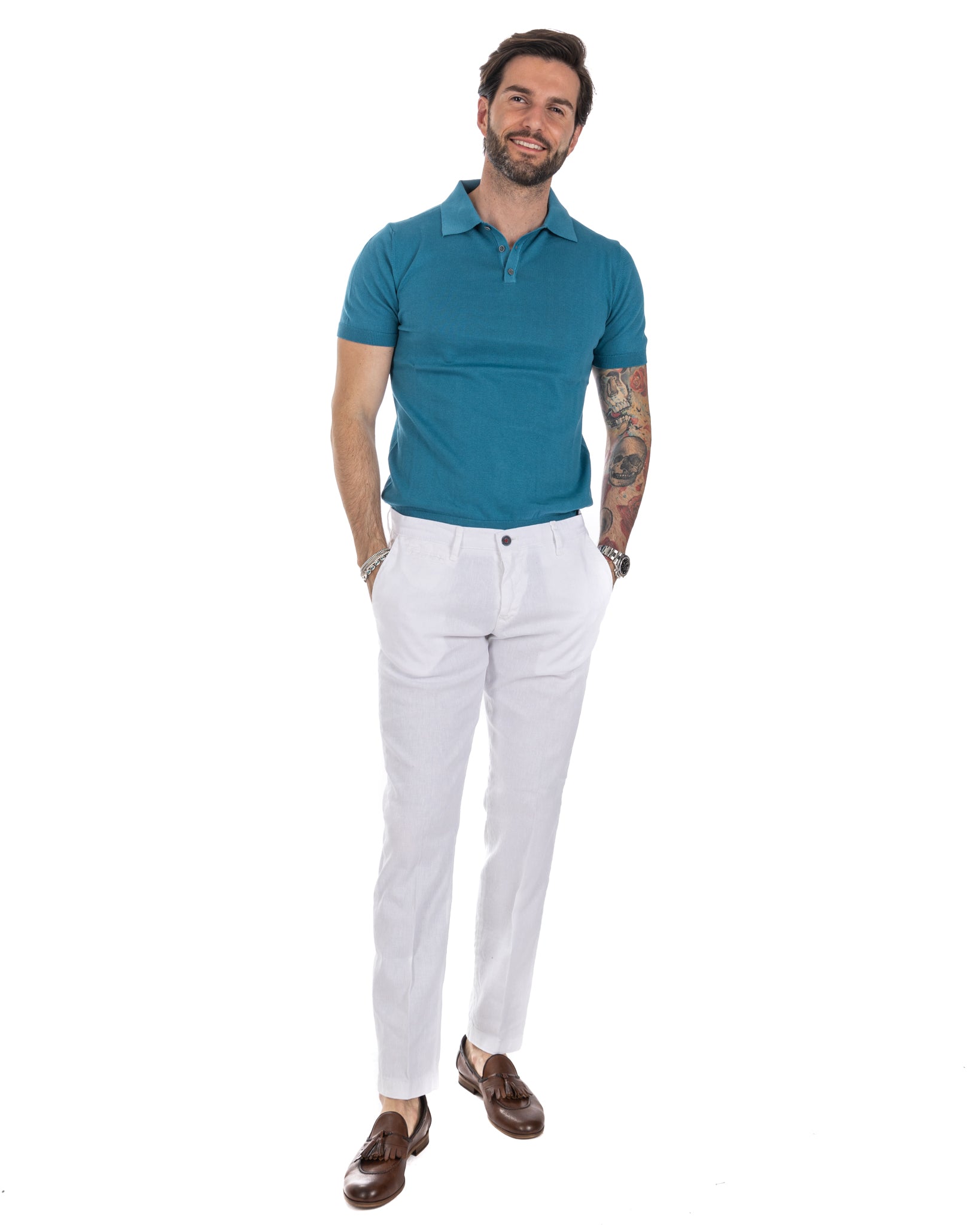 Roger - teal knitted polo