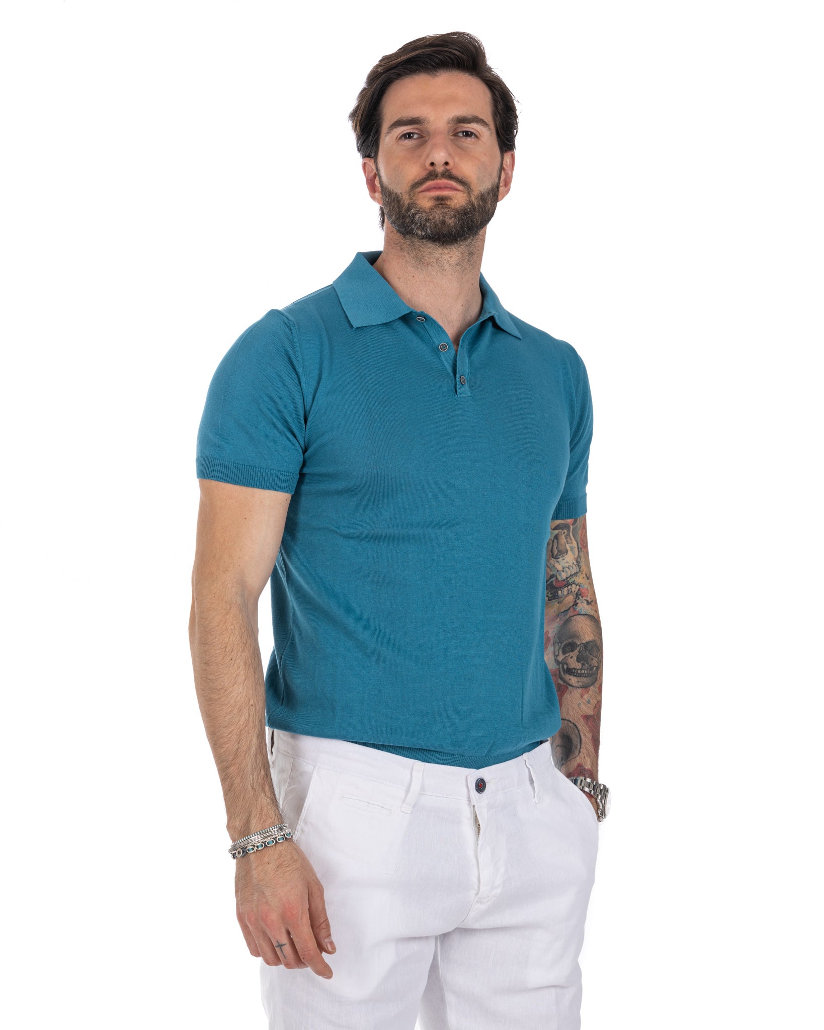 Roger - teal knitted polo