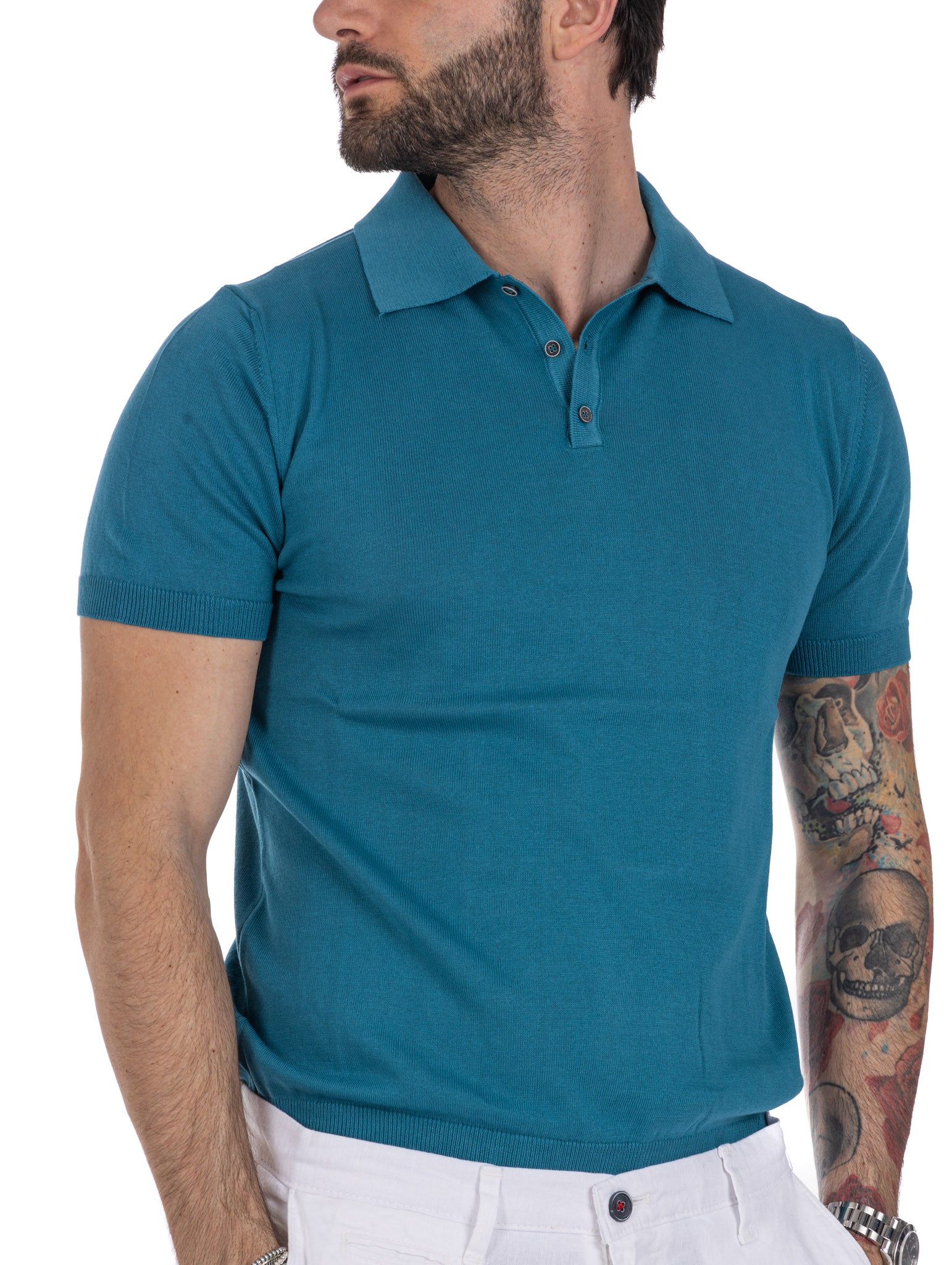 Roger - teal knitted polo