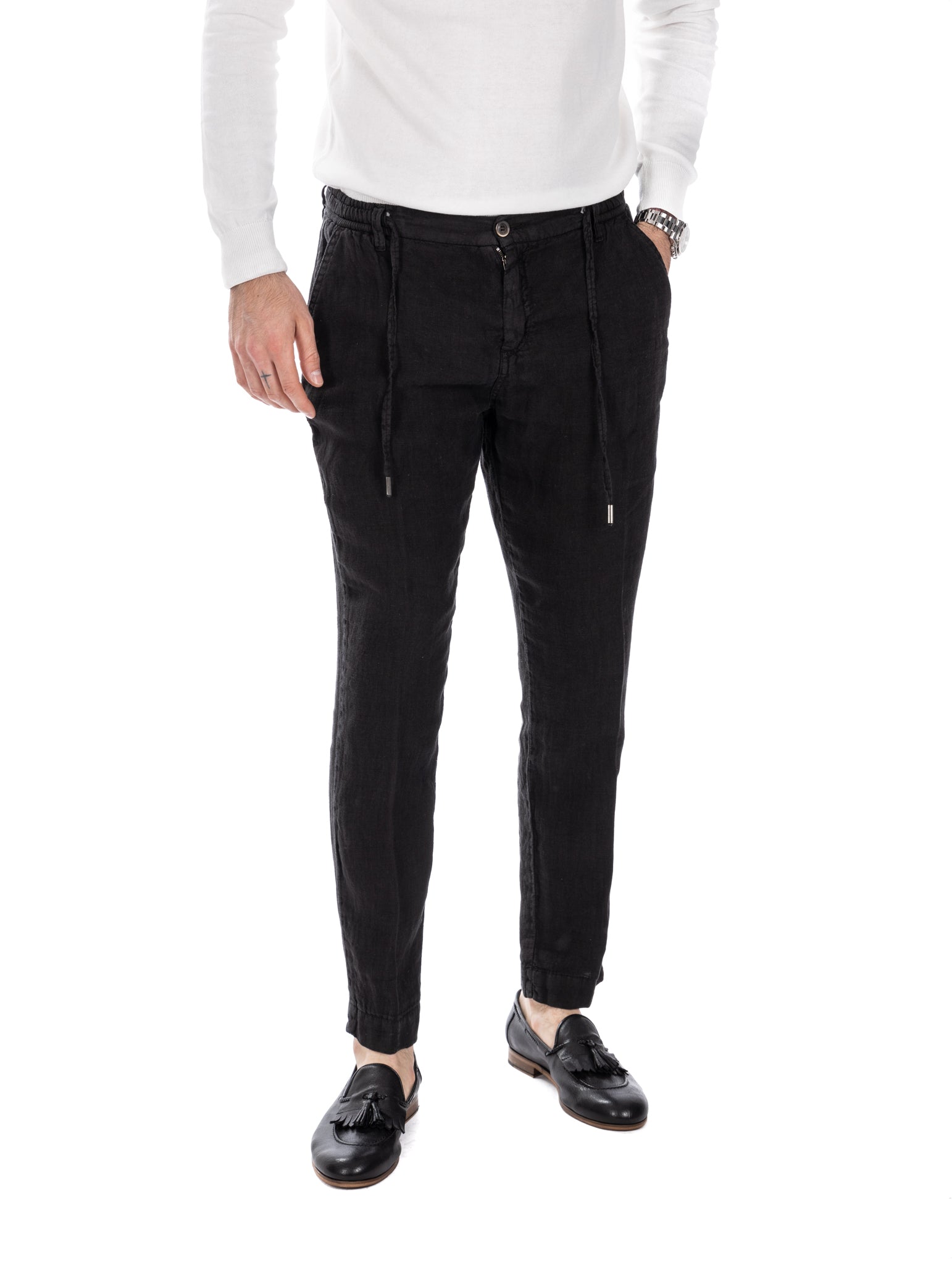 Gustave - pantalon en pur lin noir